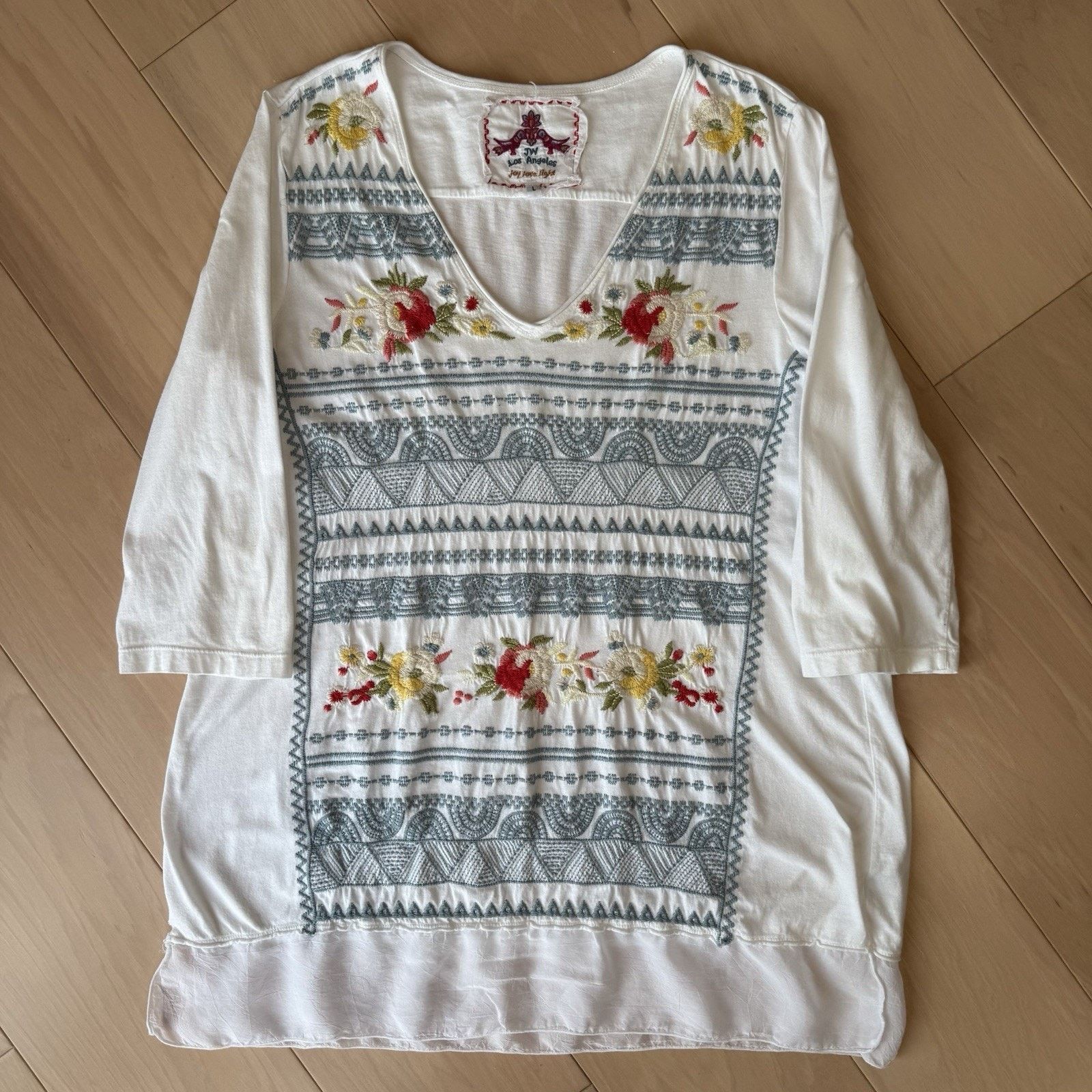Designer × Johnny Was Johnny Was Tunic Women's Large White Donya Top Embroidered Size L / US 10 / IT 46 - 2 Thumbnail