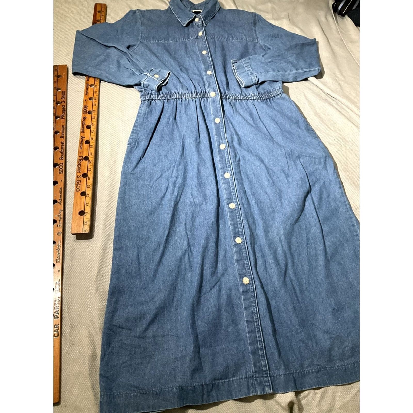 Jim Thompson VINTAGE Norm Thompson Dress Womens 16 Blue Chambray USA Made Button Maxi Cottagecore Dress Size XXL / US 16-18 / IT 52-54 - 6 Thumbnail