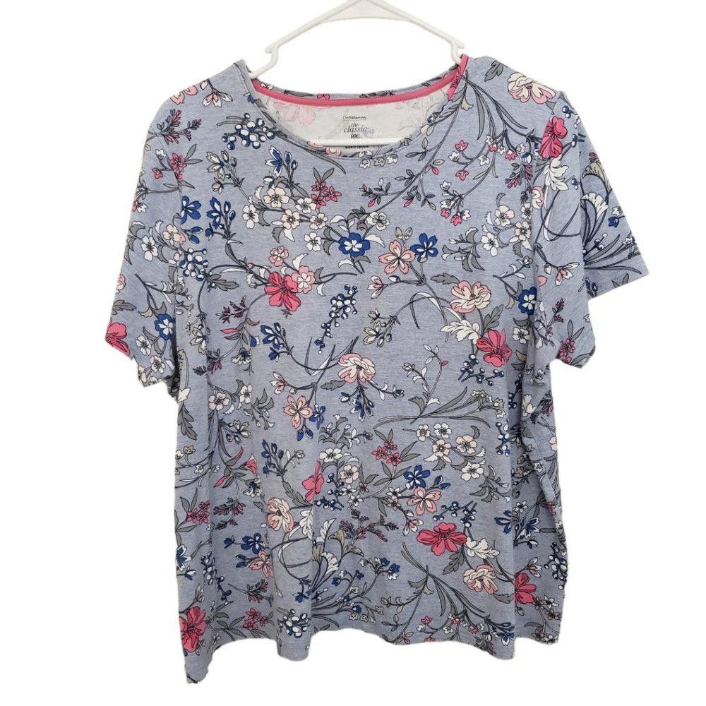 Designer CT548 Croft & Barrow Blue Floral Ladies Classic Tee 1X Size XL / US 12-14 / IT 48-50 - 1 Thumbnail