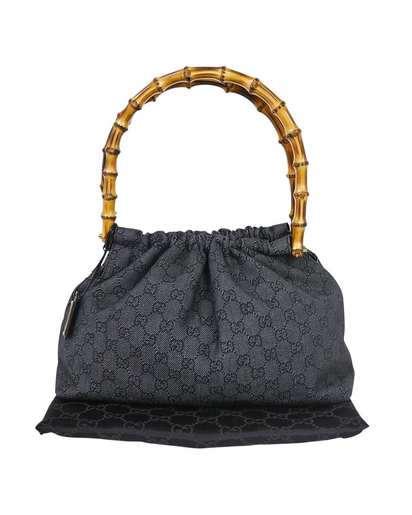 image of Gucci Luxury Bamboo Handbag With Brown Handles And Gold Accents in Grey, Women's