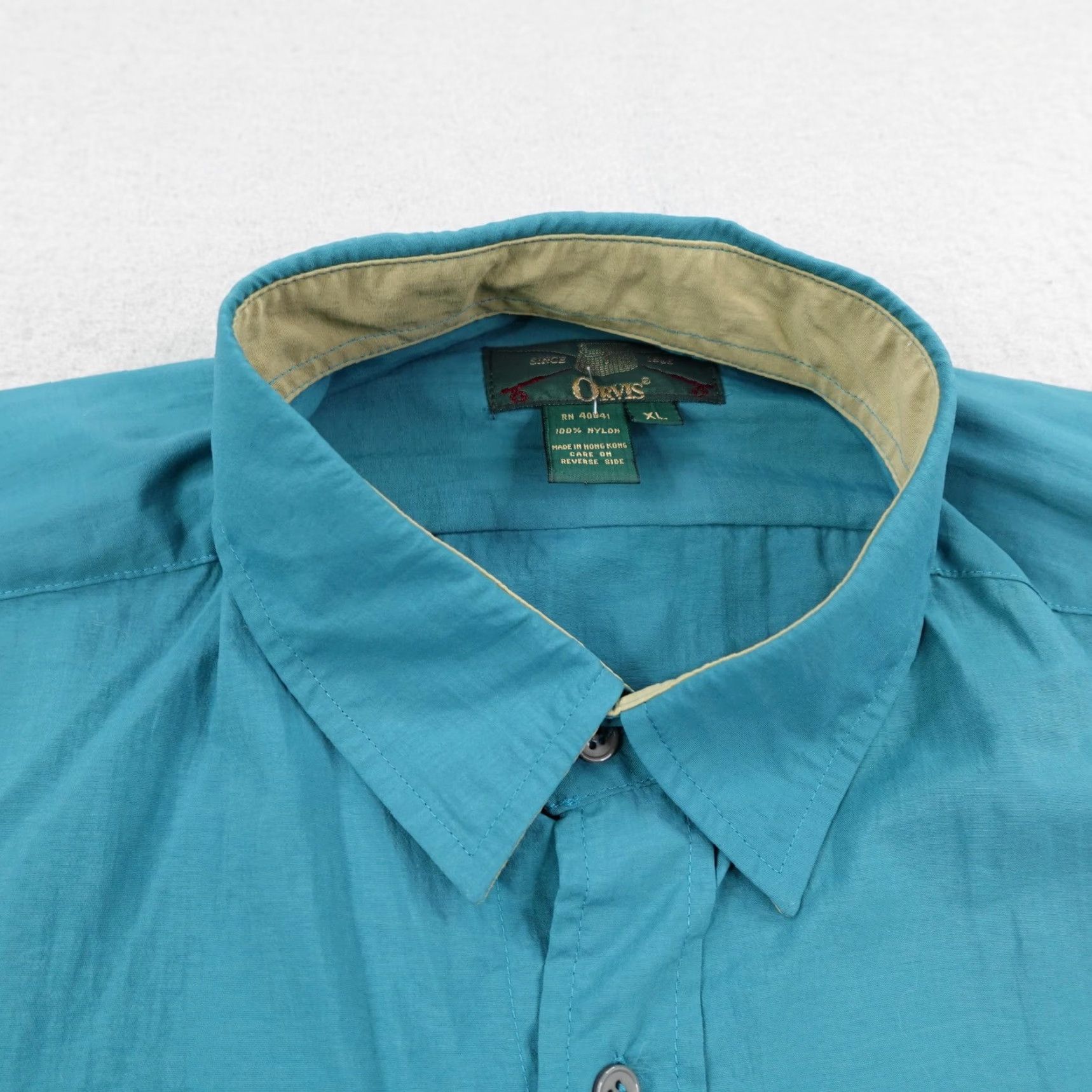 Orvis VINTAGE Orvis Shirt Mens XL Teal Blue Fly Fishing Vented Button Up Roll Tab 90s Size US XL / EU 56 / 4 - 2 Thumbnail