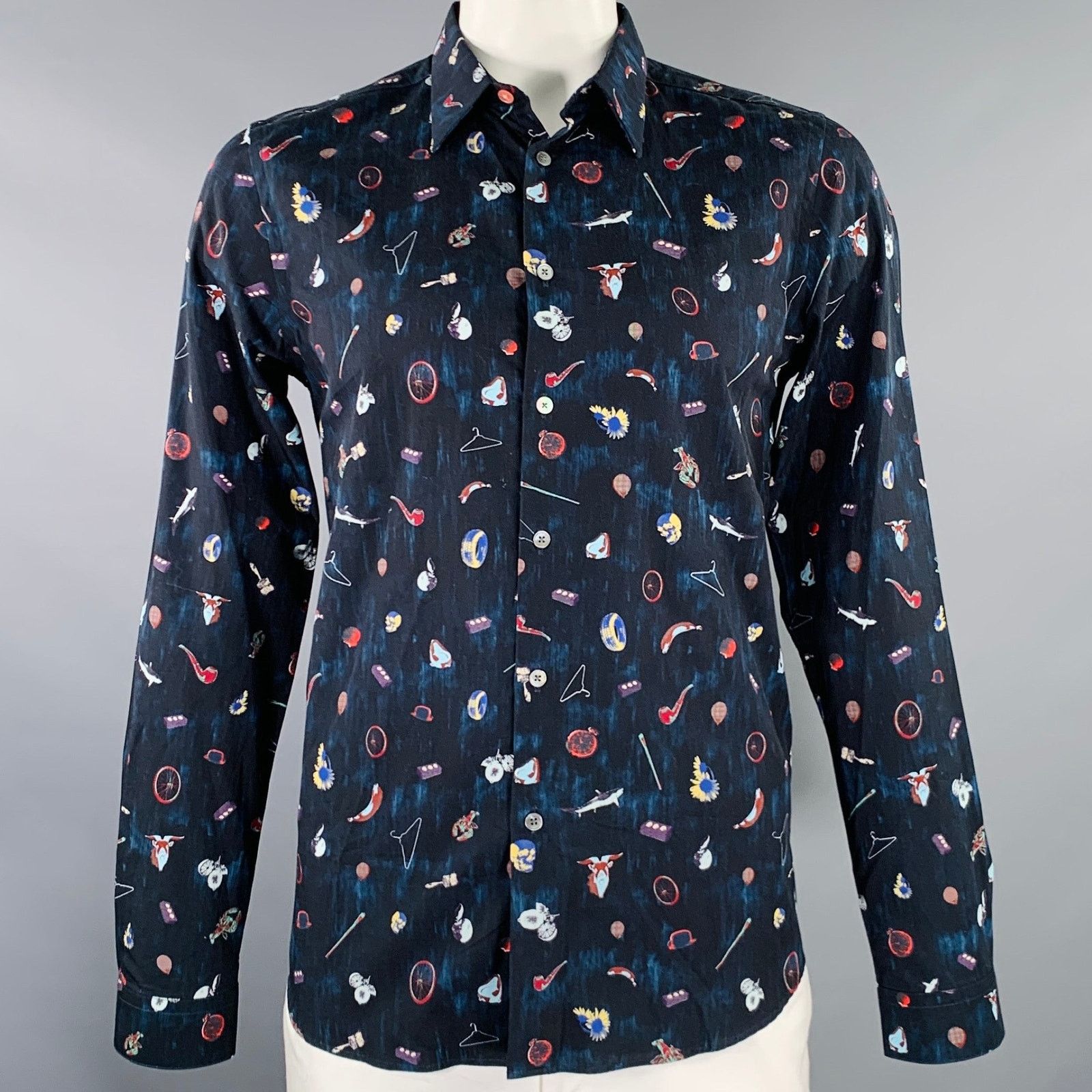 Paul Smith Size L Black Multi Color Graphic Cotton Long Sleeve Shirt Size US L / EU 52-54 / 3 - 1 Thumbnail