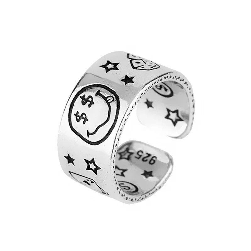 Jewelry Smile Face Poker Dice Design Vintage Rings Size ONE SIZE - 3 Thumbnail