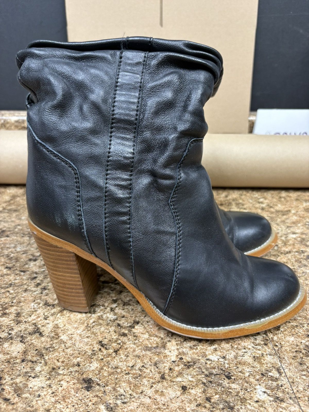 Other Colin Stuart Black Leather Slouch Boots Fold Over Block Heel Size US 8 / IT 38 - 4 Thumbnail