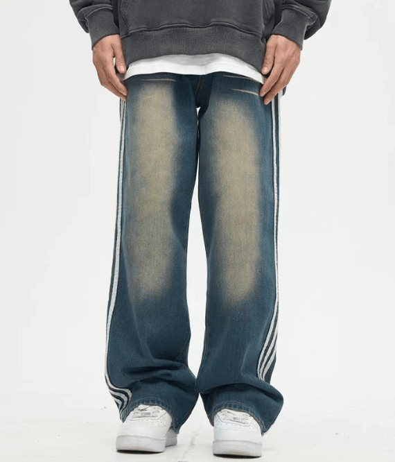 Japanese Brand × Jean Men's trendy high street striped distressed washed jeans Size US 34 / EU 50 - 2 Thumbnail