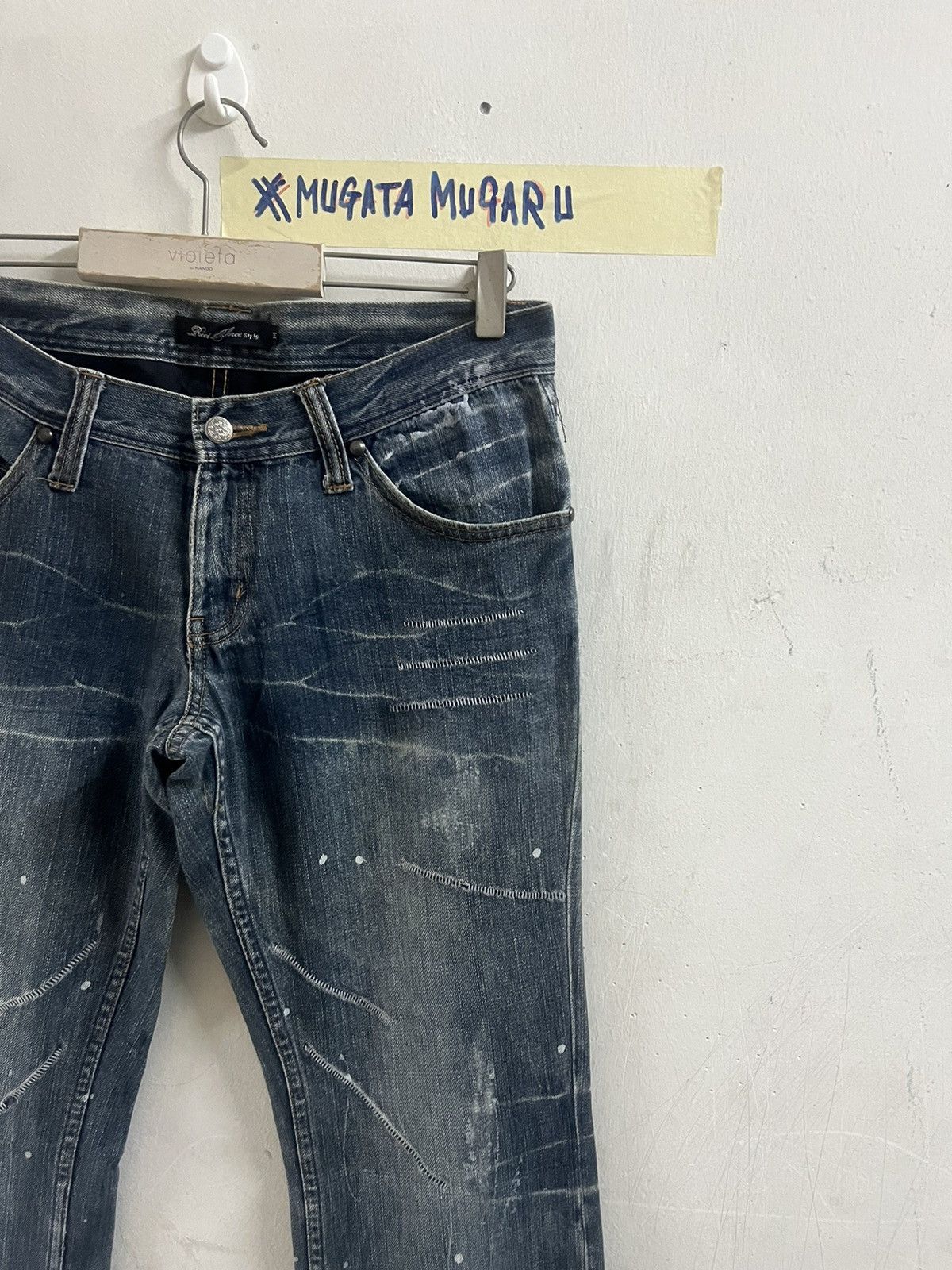 4GSELLER × Japanese Brand × Vintage FLARED🔥ROOT THREE PAINTED DISTRESSED DENIM PANT Size US 31 - 6 Thumbnail