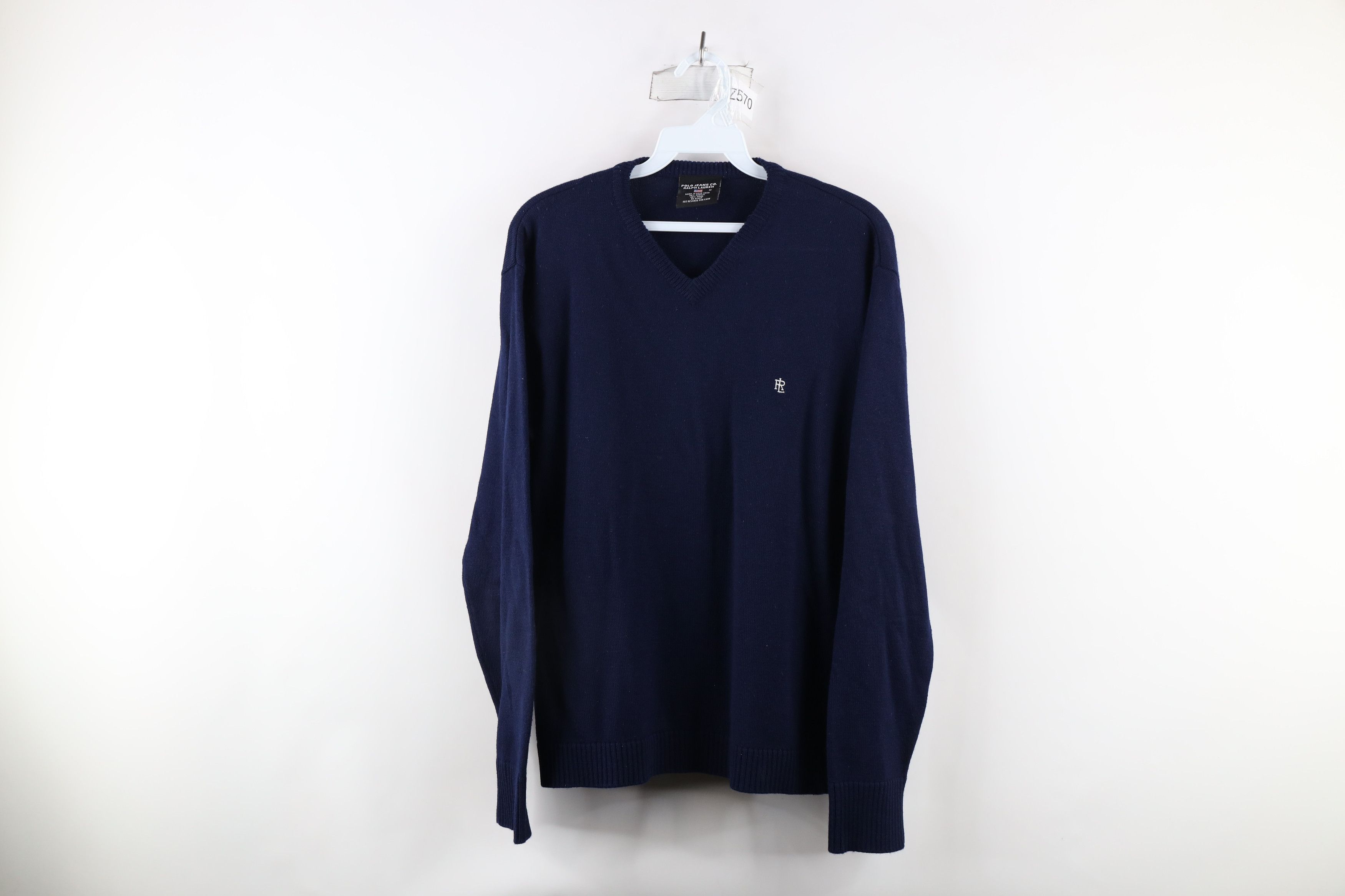 Ralph Lauren × Vintage Vintage 90s Ralph Lauren Knit V-Neck Sweater Navy Blue Size US M / EU 48-50 / 2 - 1 Thumbnail