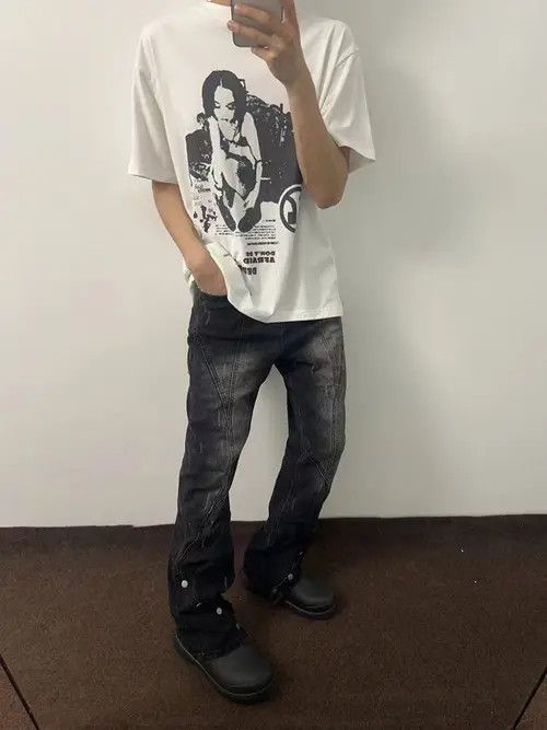 Jean Street Hip Hop Micro Flare Ribbed Y2K Jeans Size US 32 / EU 48 - 2 Thumbnail