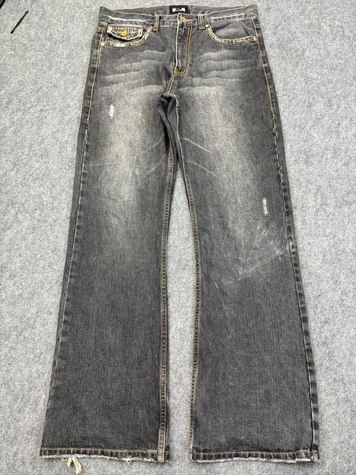 Japanese Brand 💥Flare💥Nylaus Design Works Black Wash Flare Denim F901 Size US 33 - 17 Thumbnail
