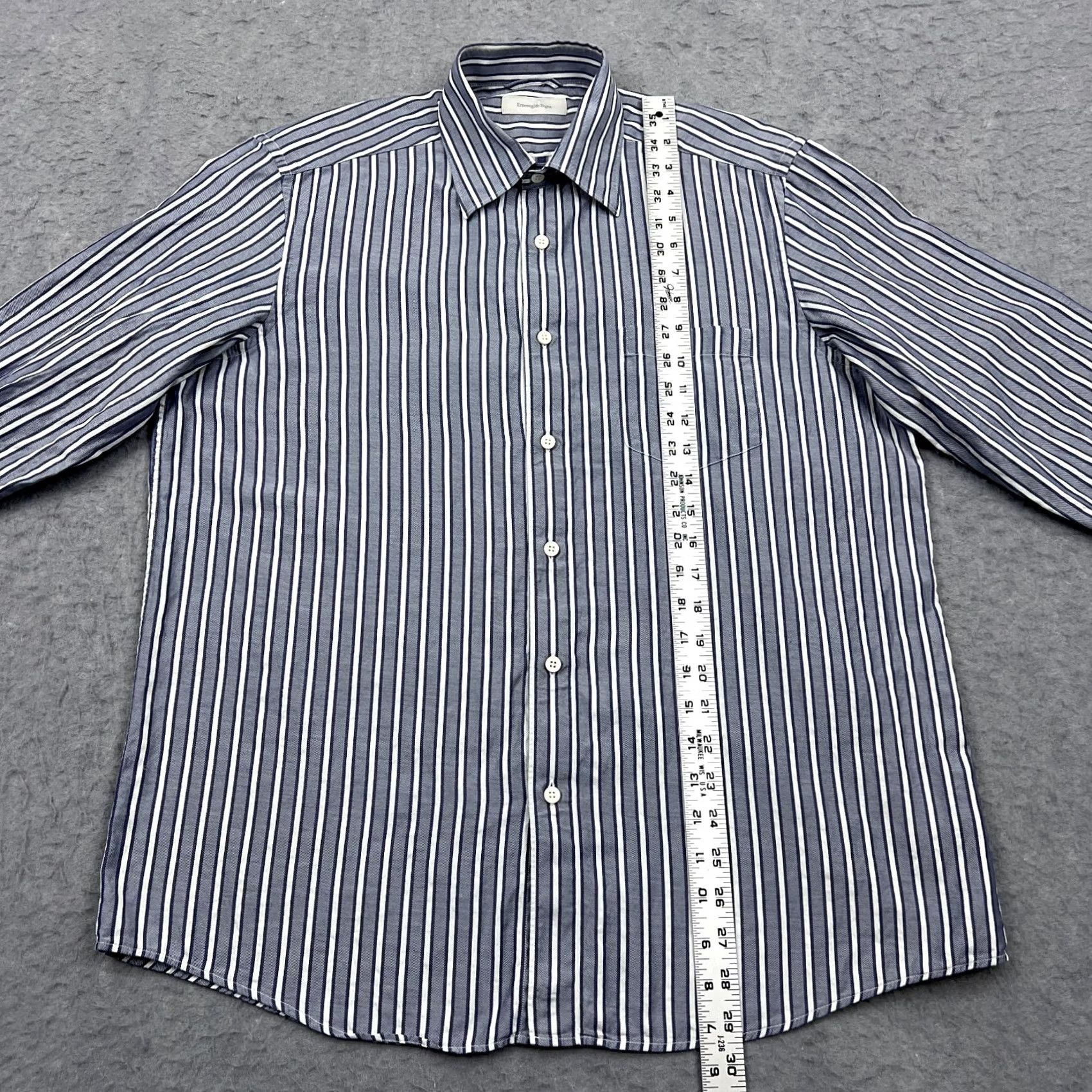 Ermenegildo Zegna Ermenegildo Zegna Dress Shirt Large Blue Striped Twill Barrel Cuff Italy Men's Size 42R - 6 Thumbnail
