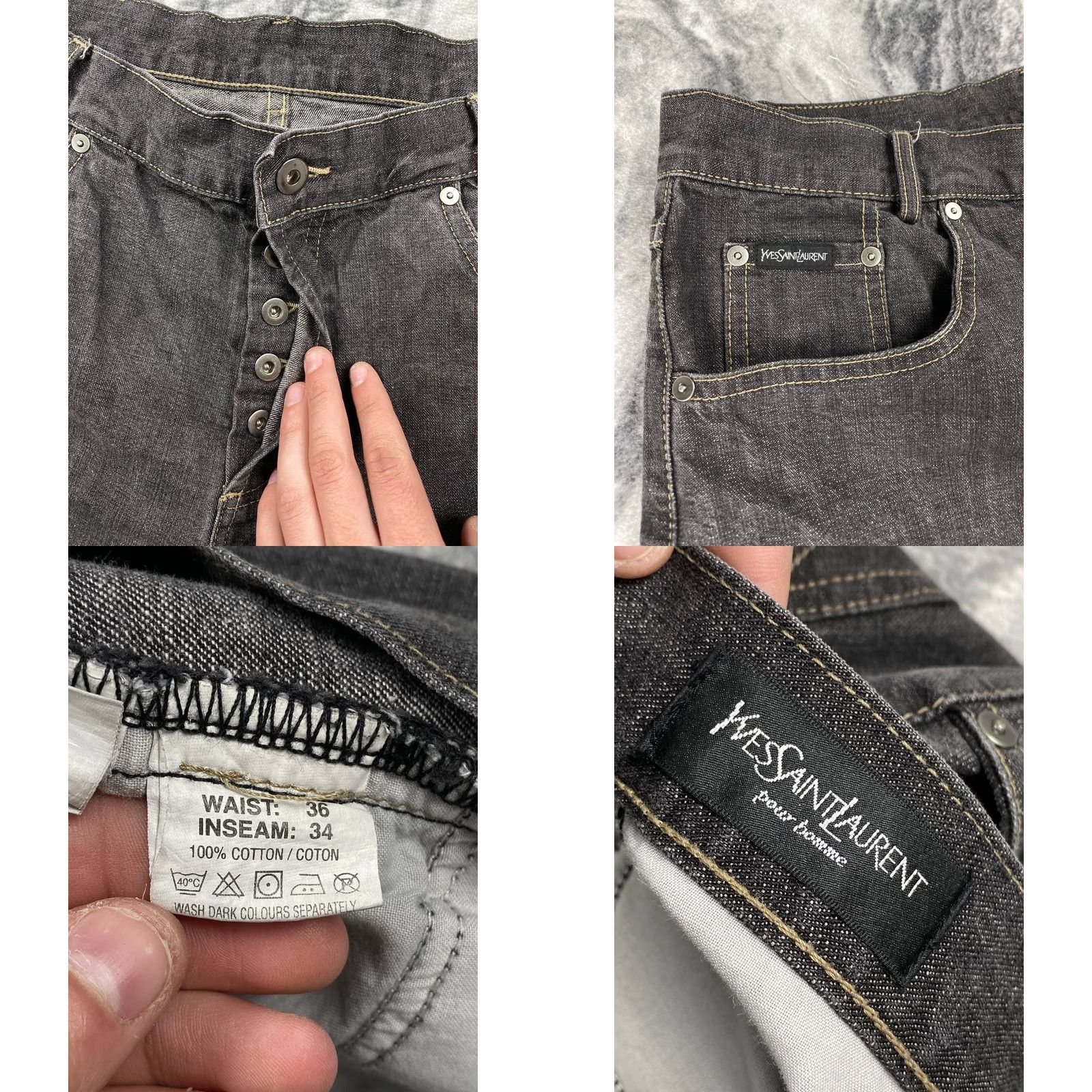 Yves Saint Laurent VINTAGE Saint Laurent Jeans Men 36x34 Black Logo 5-Pocket Denim Straight Baggy YSL Size 36 Mens Size US 36 / EU 52 - 8 Thumbnail