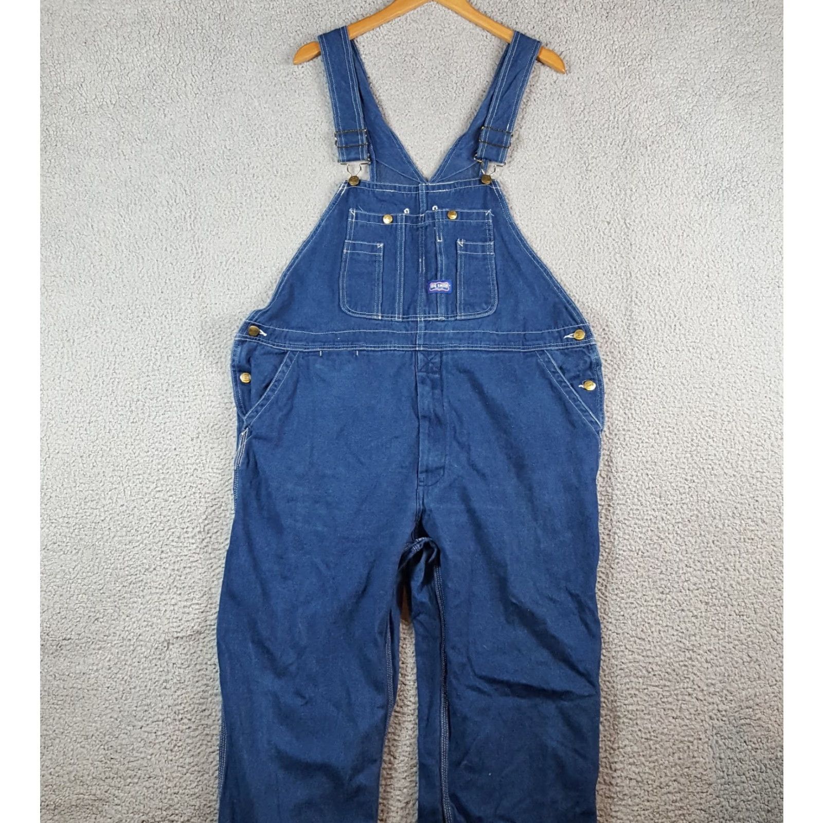 Vintage VINTAGE Big Smith Carpenter Bibs Jeans Denim Workwear 42 Mens 5-Pocket Design Blue Cotton Overalls Bibs 27in Inseam 80s 90s Retro Workwear Size US 42 / EU 58 - 2 Thumbnail
