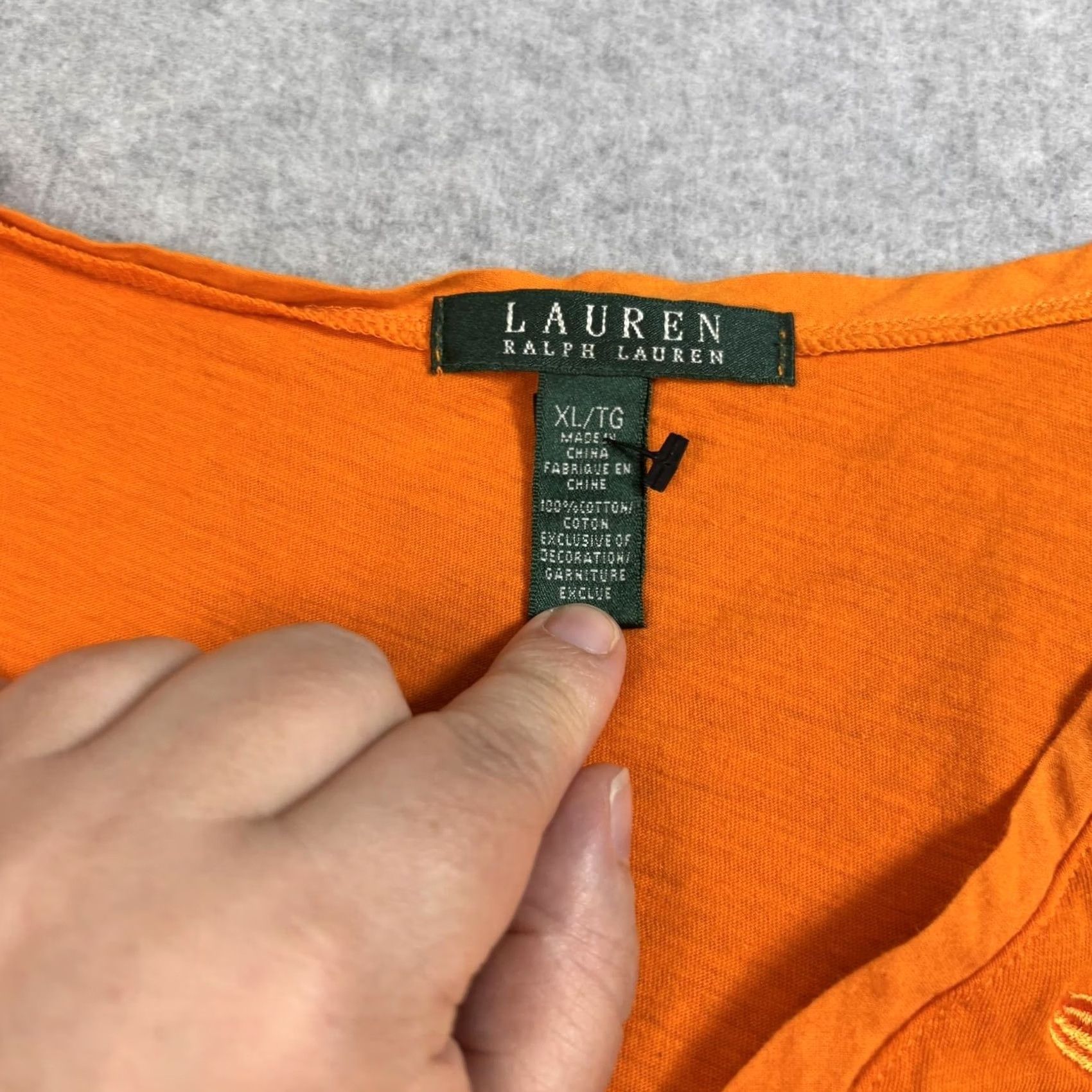 Ralph Lauren Lauren Ralph Lauren Shirt Womens XL Orange Embroidered Boho 3/4 Sleeve Button Tunic Top Blouse Size XL / US 12-14 / IT 48-50 - 3 Thumbnail
