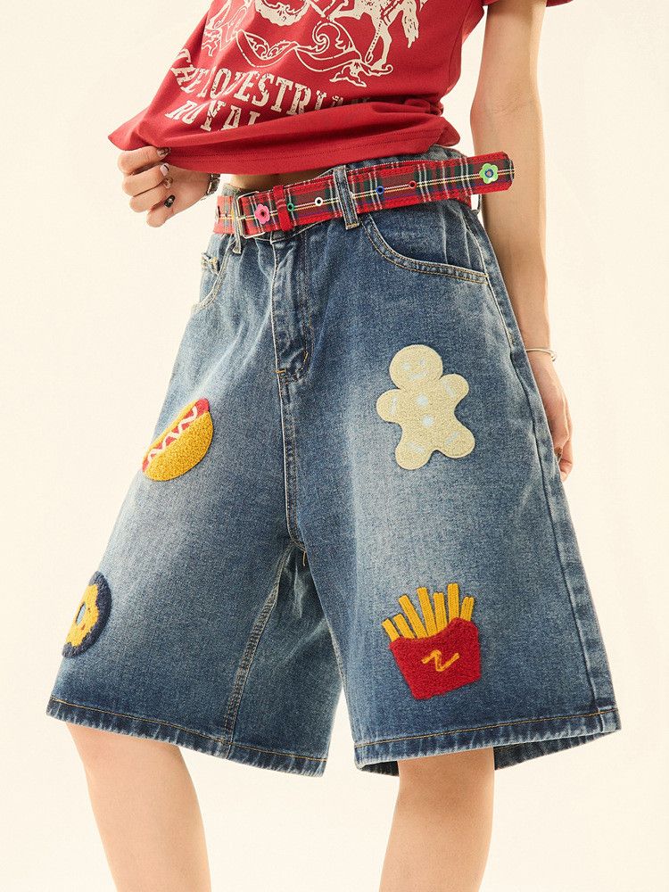 Japanese Brand American retro hamburger fries embroidered denim shorts Size US 32 / EU 48 - 5 Thumbnail