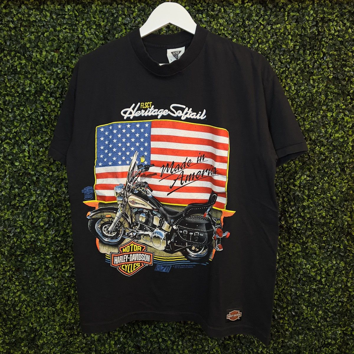 image of 80's Harley Davidson Made In America Logo Tee Shirt in Black, Men's (Size Large)