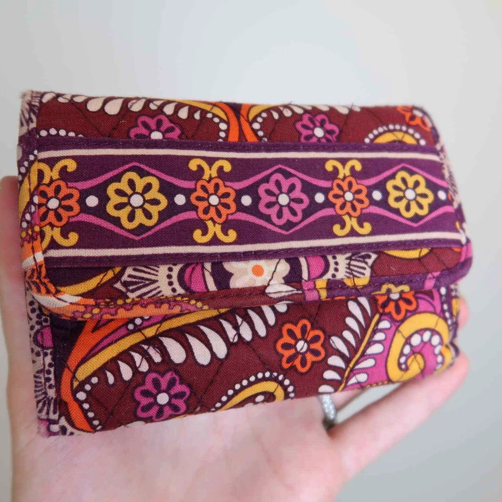 Vera Bradley Vera Bradley Wallet Purple Orange Floral Printed Flap Front Snap Card Holders Small 5.5 x 4 Women Purple Orange Floral Printed Fabric Wallet Size ONE SIZE - 2 Thumbnail