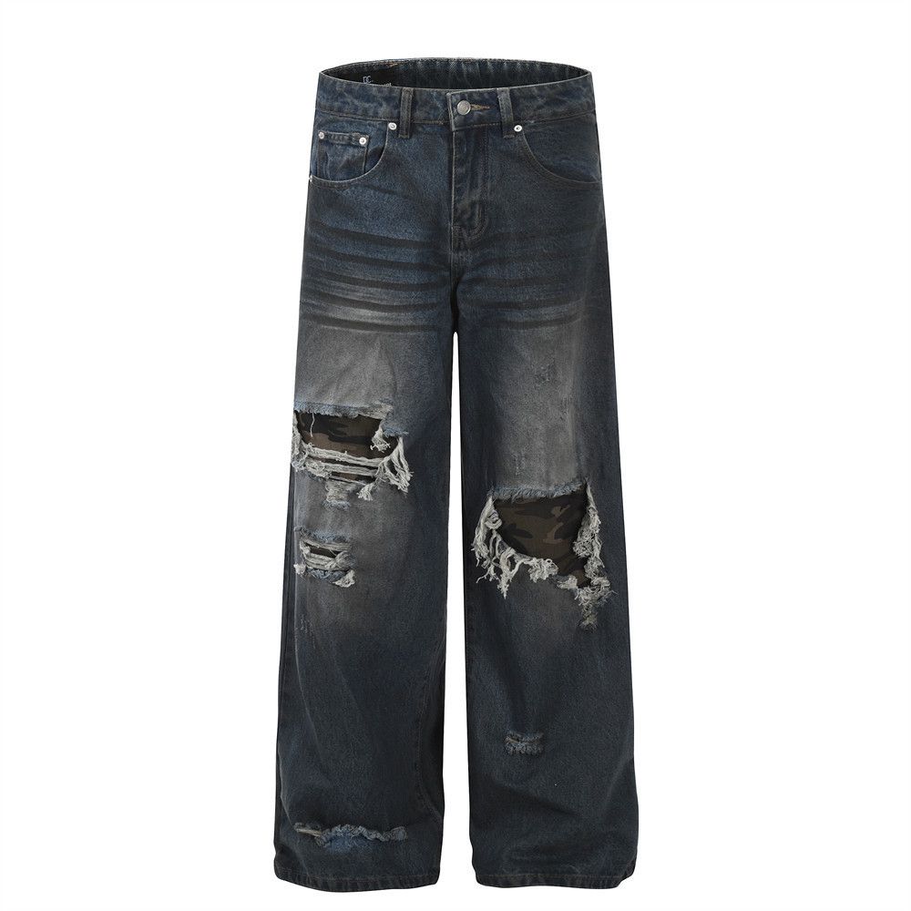 Japanese Brand × Jean Men's street trend washed distressed ripped patch jeans Size US 34 / EU 50 - 1 Thumbnail