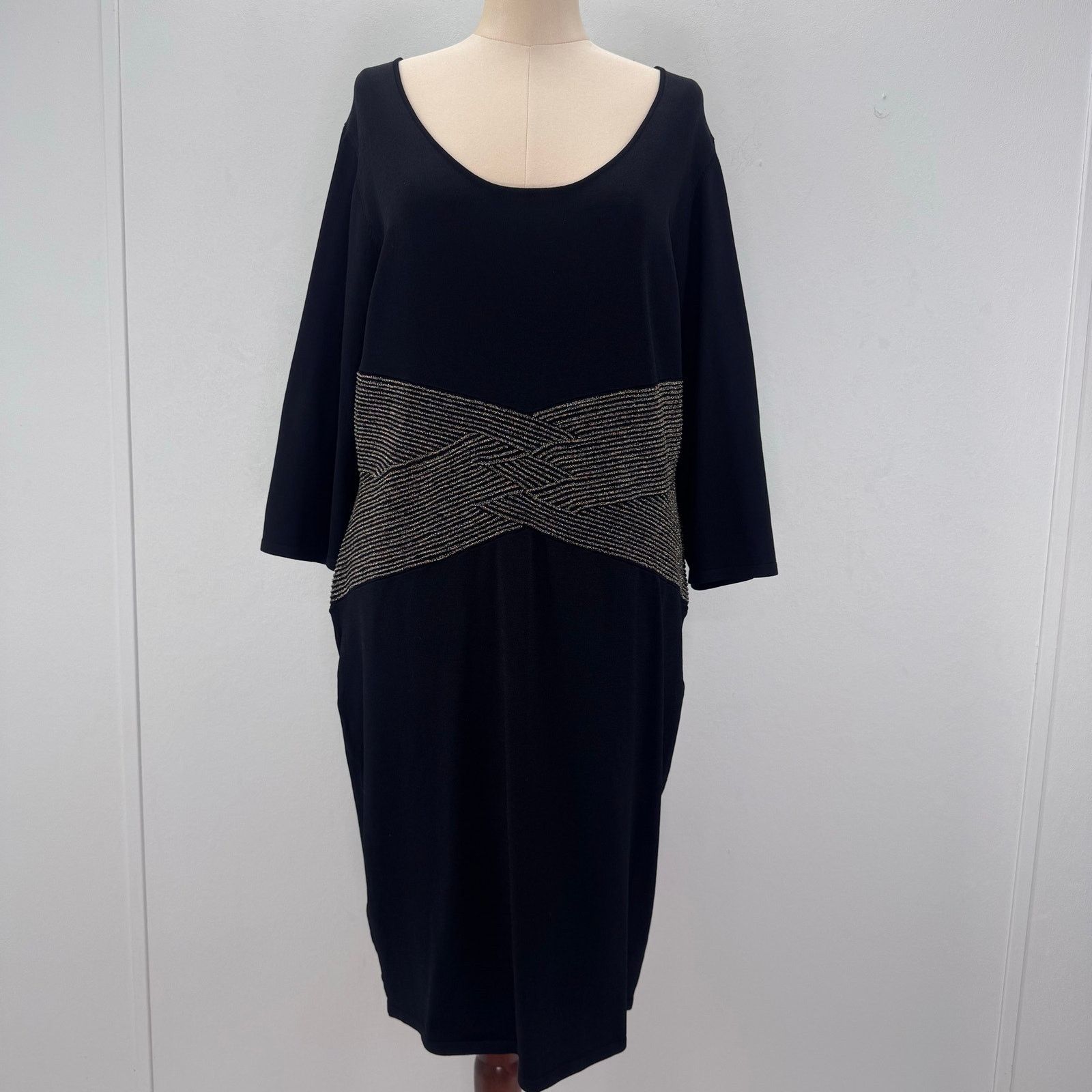 Marina Rinaldi Marina Rinaldi Black Sheath Crossover Waist Knitted Dress XL Size 3XL / US 20-22 - 3 Thumbnail