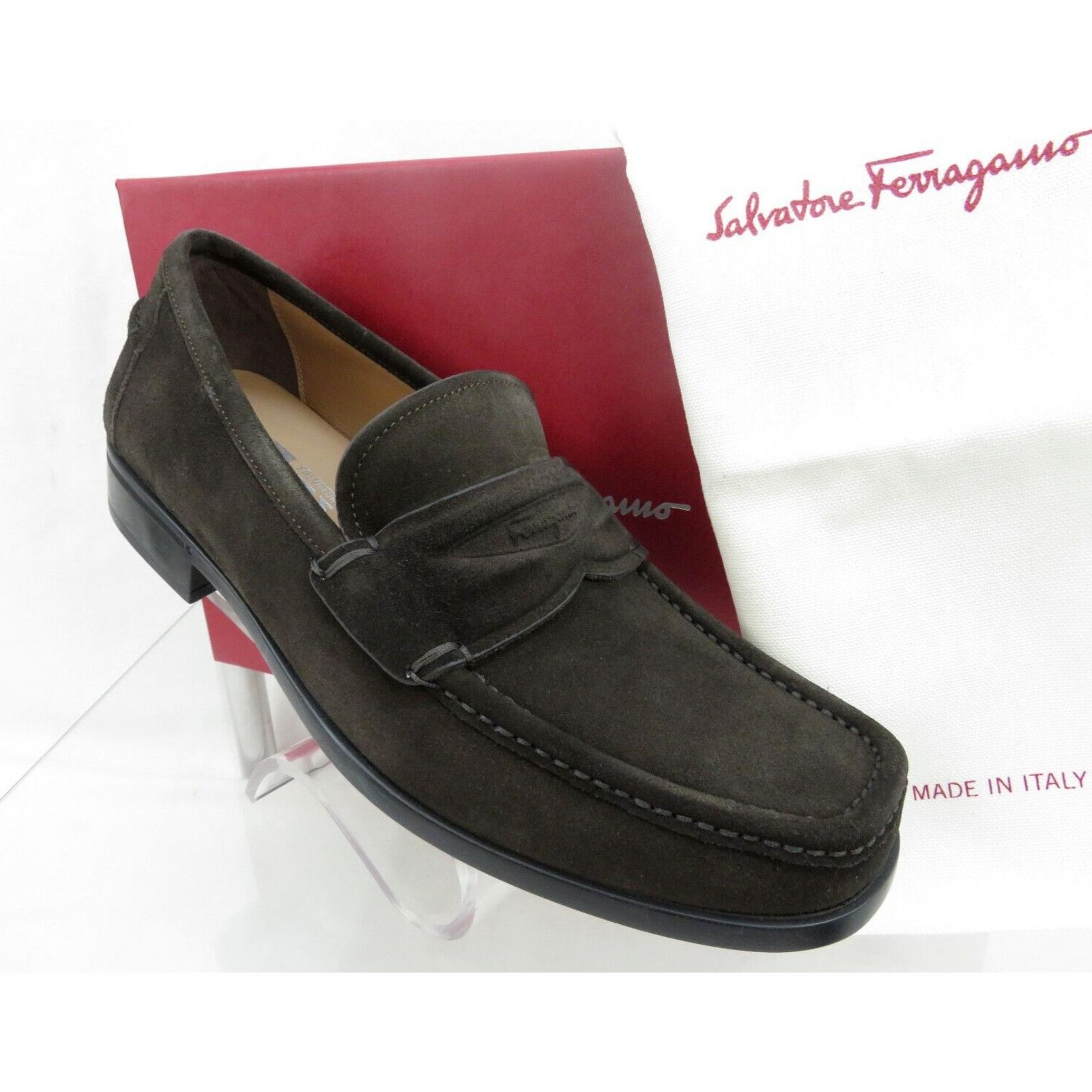 Salvatore Ferragamo LANZAROTE HICKORY BROWN SUEDE MOCCASIN PENNY LOAFERS 8 EE Size US 8 / EU 41 - 1 Thumbnail