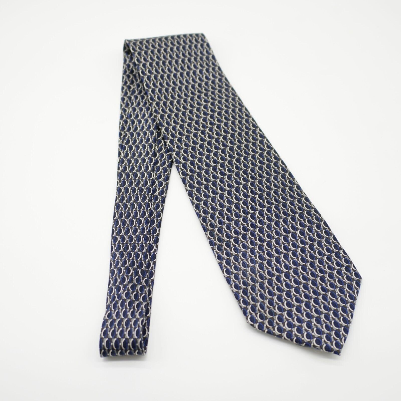 Designer Daniel De Fasson Blue Green White Geometric Print Wide Silk Size ONE SIZE - 8 Thumbnail