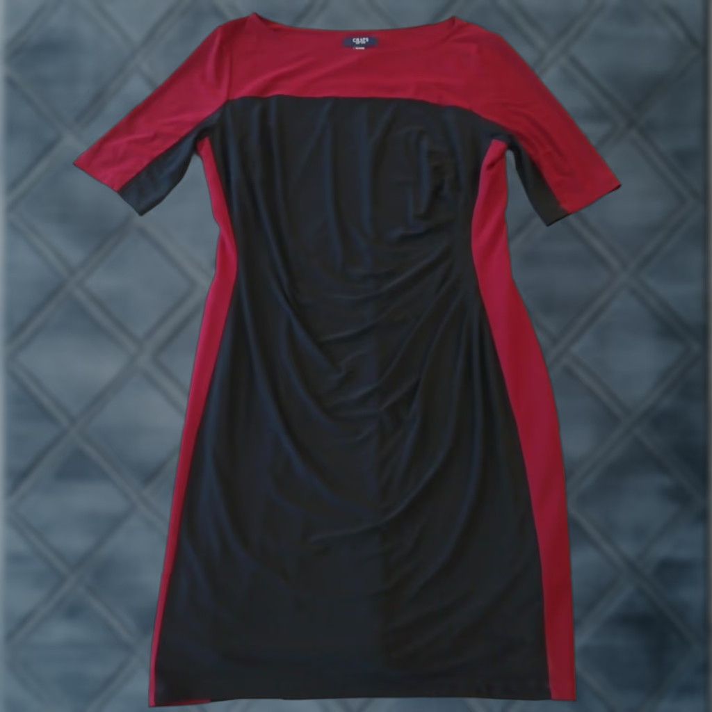 Chaps Chaps Dress Sheath XL Black Red Short Sleeve Ruched Lined Knee Length Party/Cocktail Vintage No (not vintage) Size 40" / US 18 - 1 Thumbnail