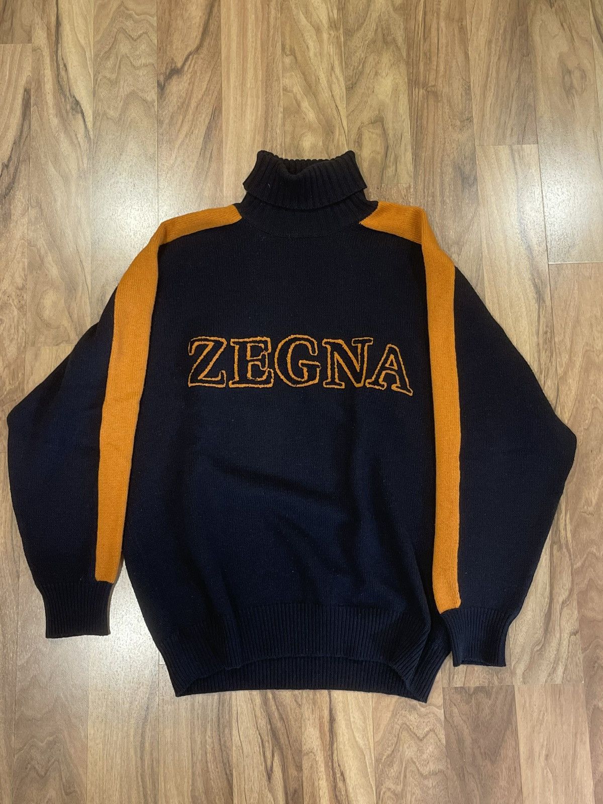Ermenegildo Zegna × Z Zegna Zegna turtle knit sweater large navy/orange Size US L / EU 52-54 / 3 - 1 Thumbnail