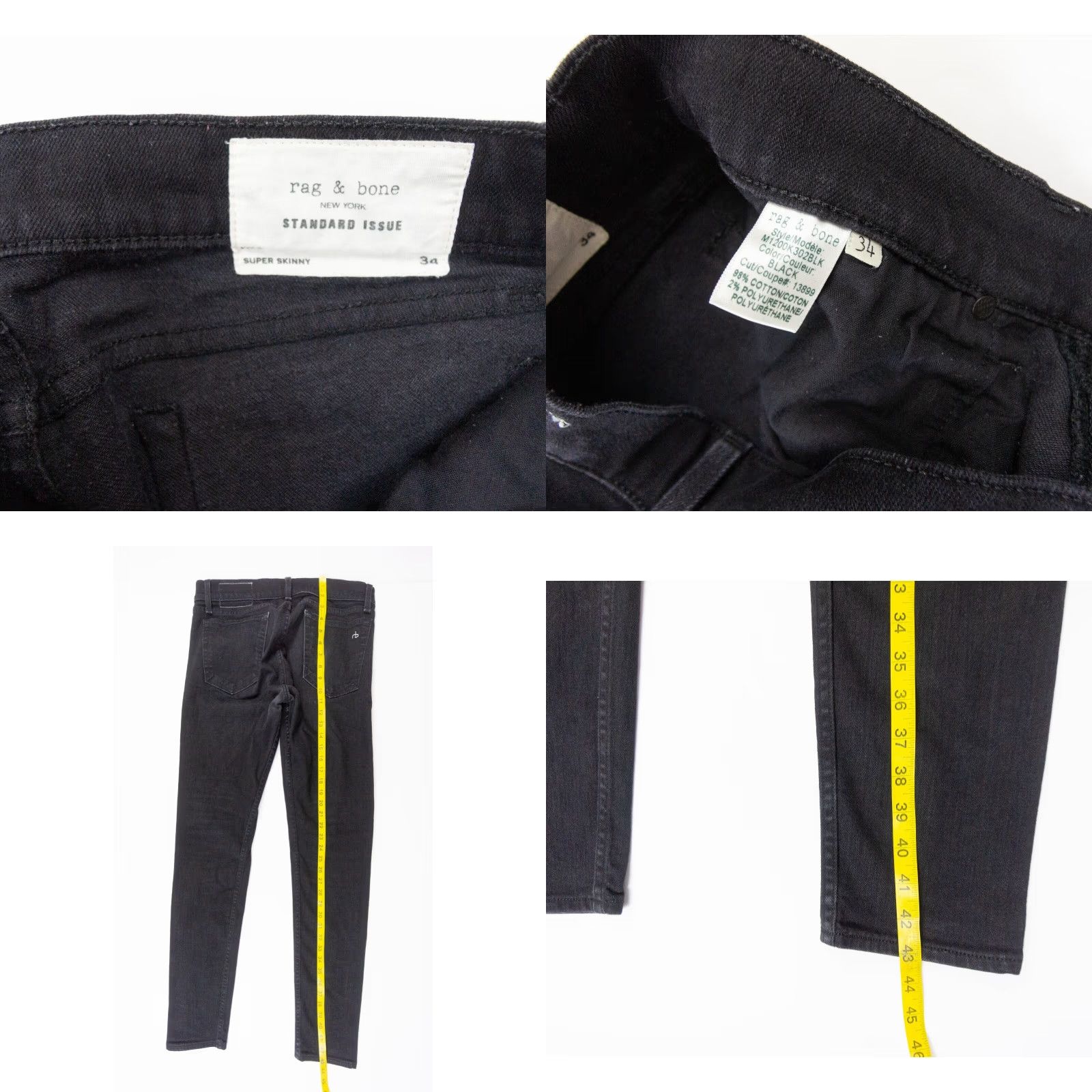 Rag & Bone Rag & Bone Men's Super Skinny Jeans 34 Black Denim Pants Regular Fit Size US 34 / EU 50 - 8 Thumbnail