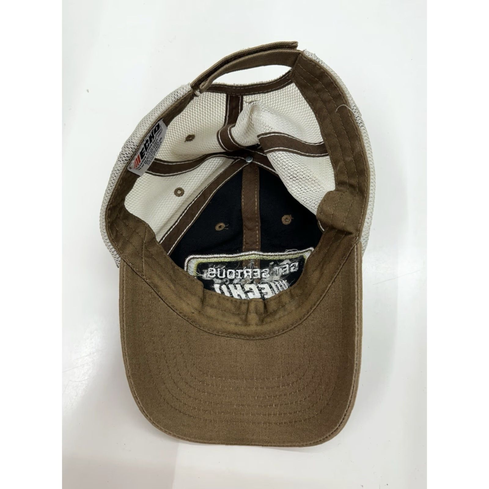 Vintage Echo Baseball Hat Be Serious Echo Brown Embroidered Logo Adjustable Cap Mens List Adjustable Strap Brown Cotton Polyester Cap Size ONE SIZE - 3 Thumbnail