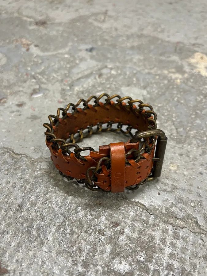 Dolce & Gabbana 2000s Dolce & Gabbana Brown Leather Metallic Armband Size ONE SIZE - 2 Thumbnail