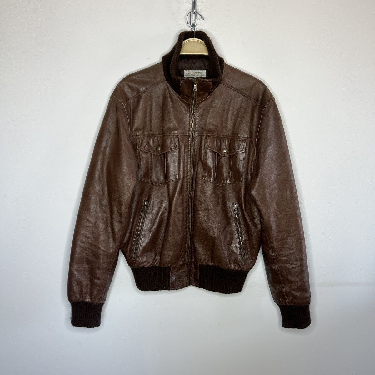 Leather × Vintage VINTAGE 90S GENUINE LEATHER JACKET BOMBER FLIGHT BROWN Size US L / EU 52-54 / 3 - 2 Thumbnail