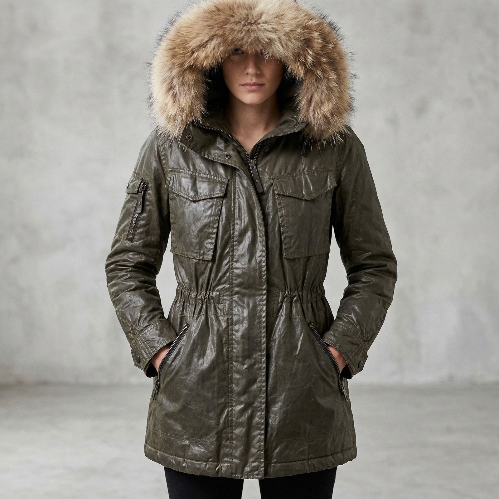 SAM. SAM New York Women's Coated Cotton Parka Coyote Fur Jacket S Size S / US 4 / IT 40 - 1 Thumbnail