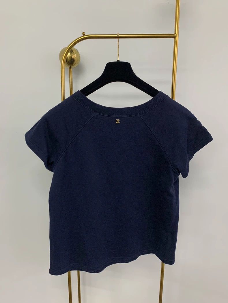 Chanel Greek series blue gold double C logo short sleeve
