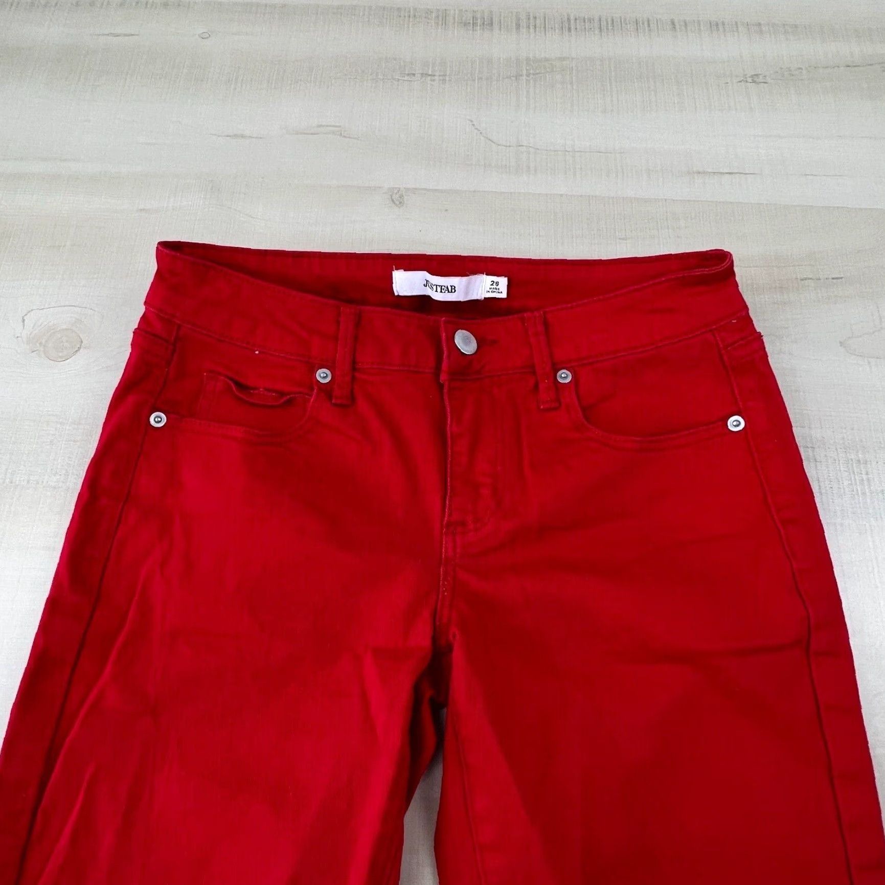 Vintage JustFab Womens Red Denim Jeans 26 Low Rise Cropped Skinny Stretch Cotton Size 26" / US 2 / IT 38 - 2 Thumbnail