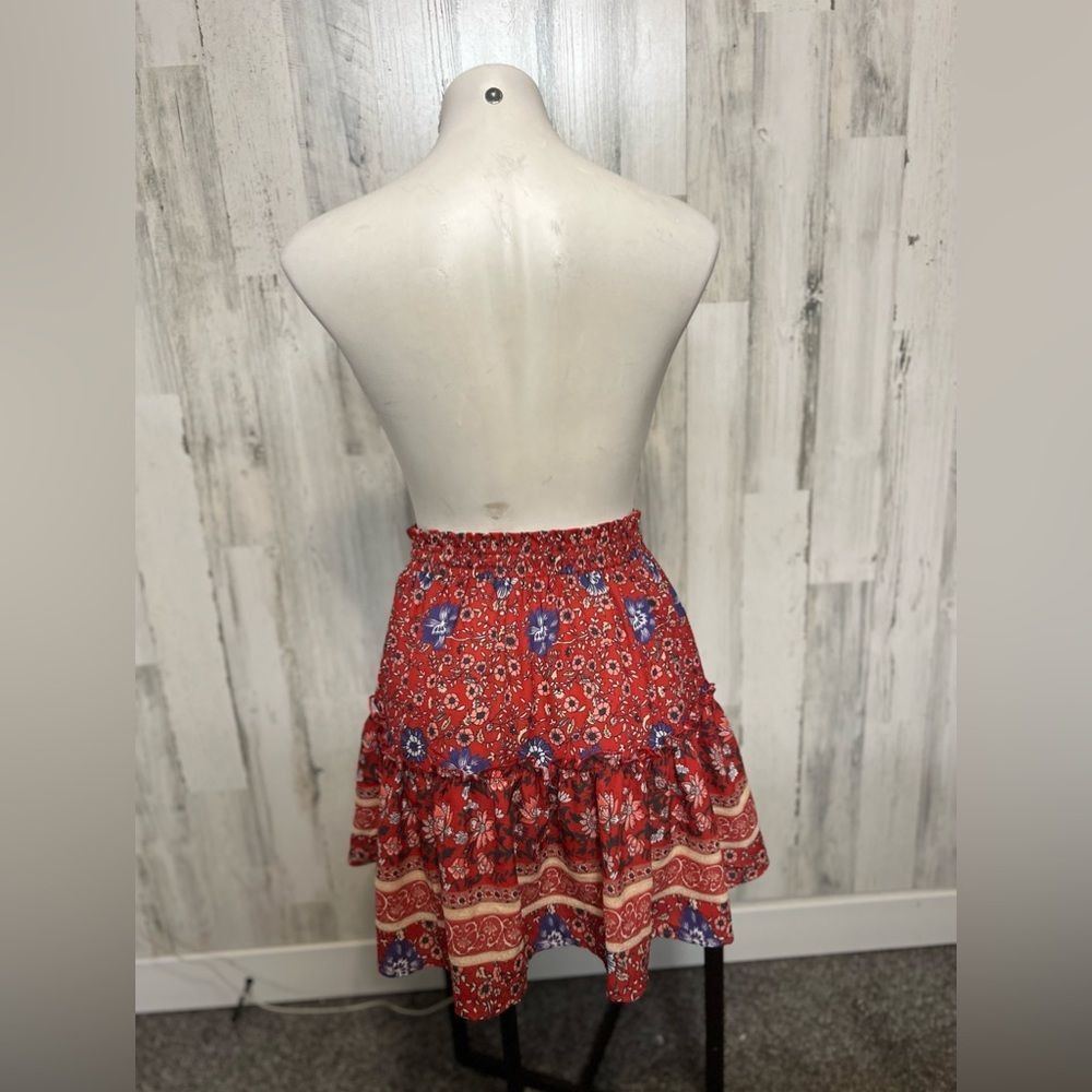 Other Red Boho Floral Ruffle Skirt Womens Medium Elastic Waist Tie Size 28" / US 6 / IT 42 - 3 Thumbnail