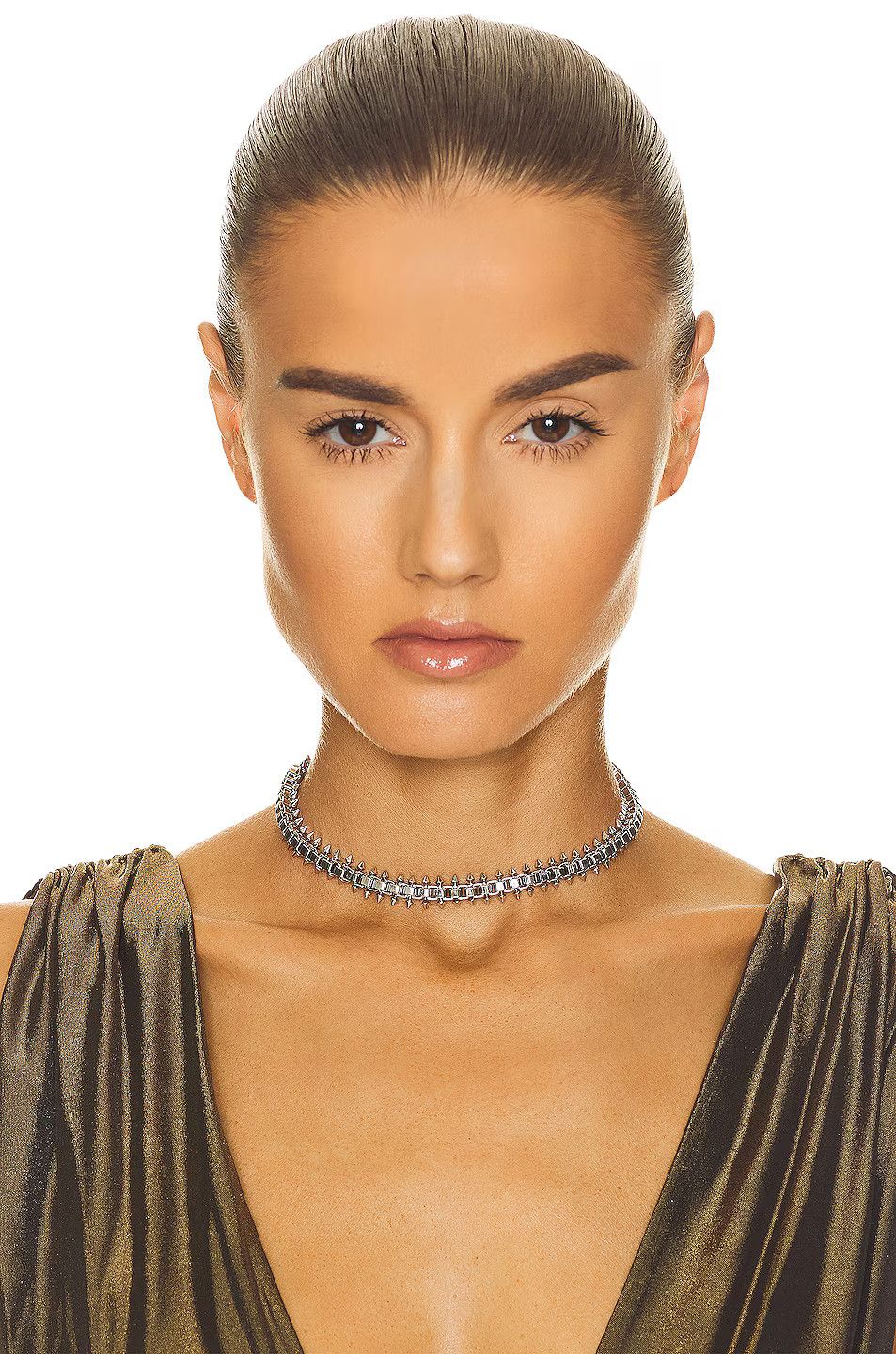 Saint Laurent Paris o1bcso1str0226 Size:OS/Square And Spikes Necklace in Silver Size ONE SIZE - 4 Thumbnail