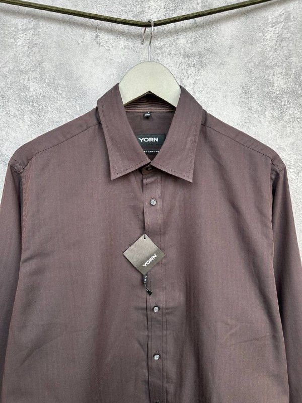 Other NWT Yorn Striped Button Up Shirt Brown LS Poplin Soft Cotton Size US L / EU 52-54 / 3 - 4 Thumbnail