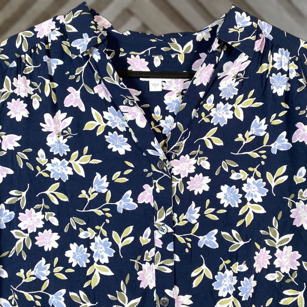 J. Jill Womens J.Jill Blouse Blue Multi Floral Button Down Long Sleeve Rayon Large L Regular Tie Die? Size L / US 10 / IT 46 - 1 Thumbnail
