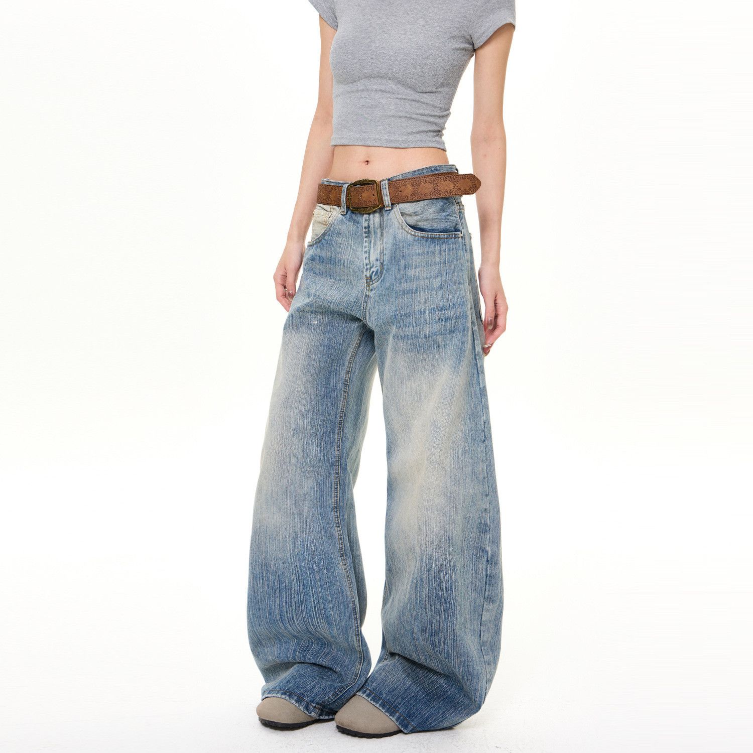 Vintage Retro Men's Washed Cleanfit Bamboo Pattern Curved Jeans Size US 32 / EU 48 - 3 Thumbnail
