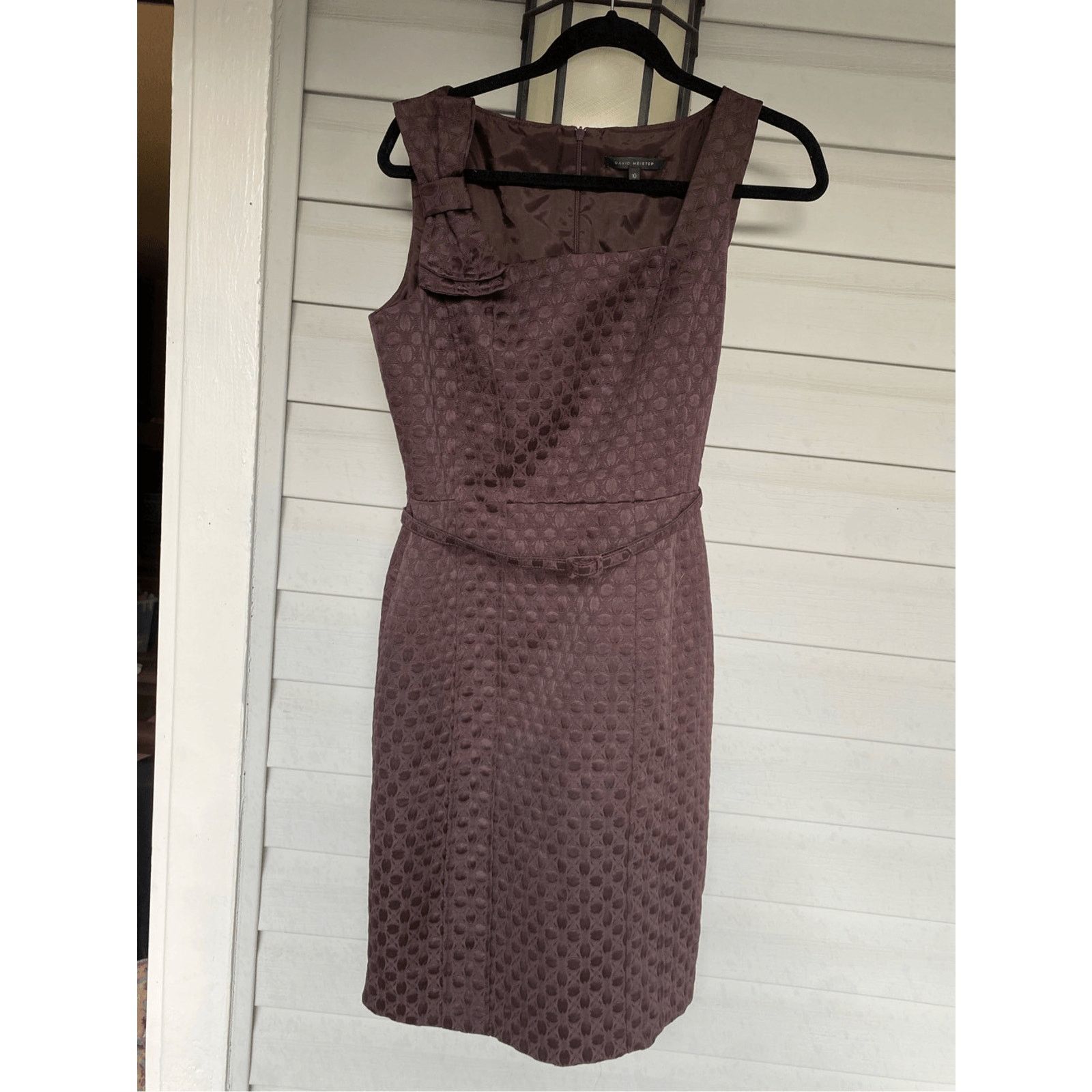Nordstrom David Meister Chocolate Brown Bow Sheath Pencil Dress, Sz 10 Size L / US 10 / IT 46 - 2 Thumbnail