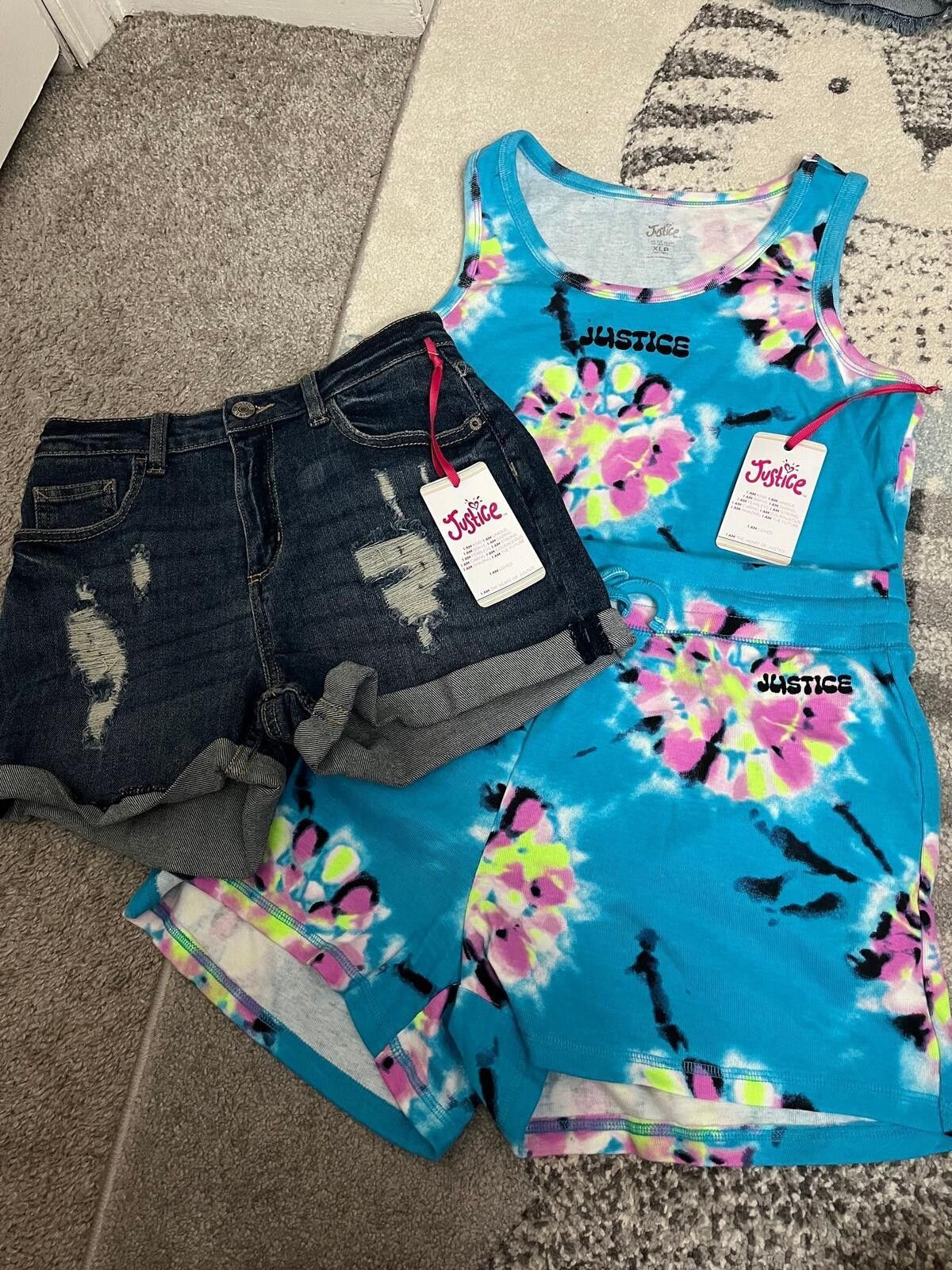 Other Justice Girls Size 16 Outfit Set NWT Tie Dye+Denim Shorts Size ONE SIZE - 1 Thumbnail