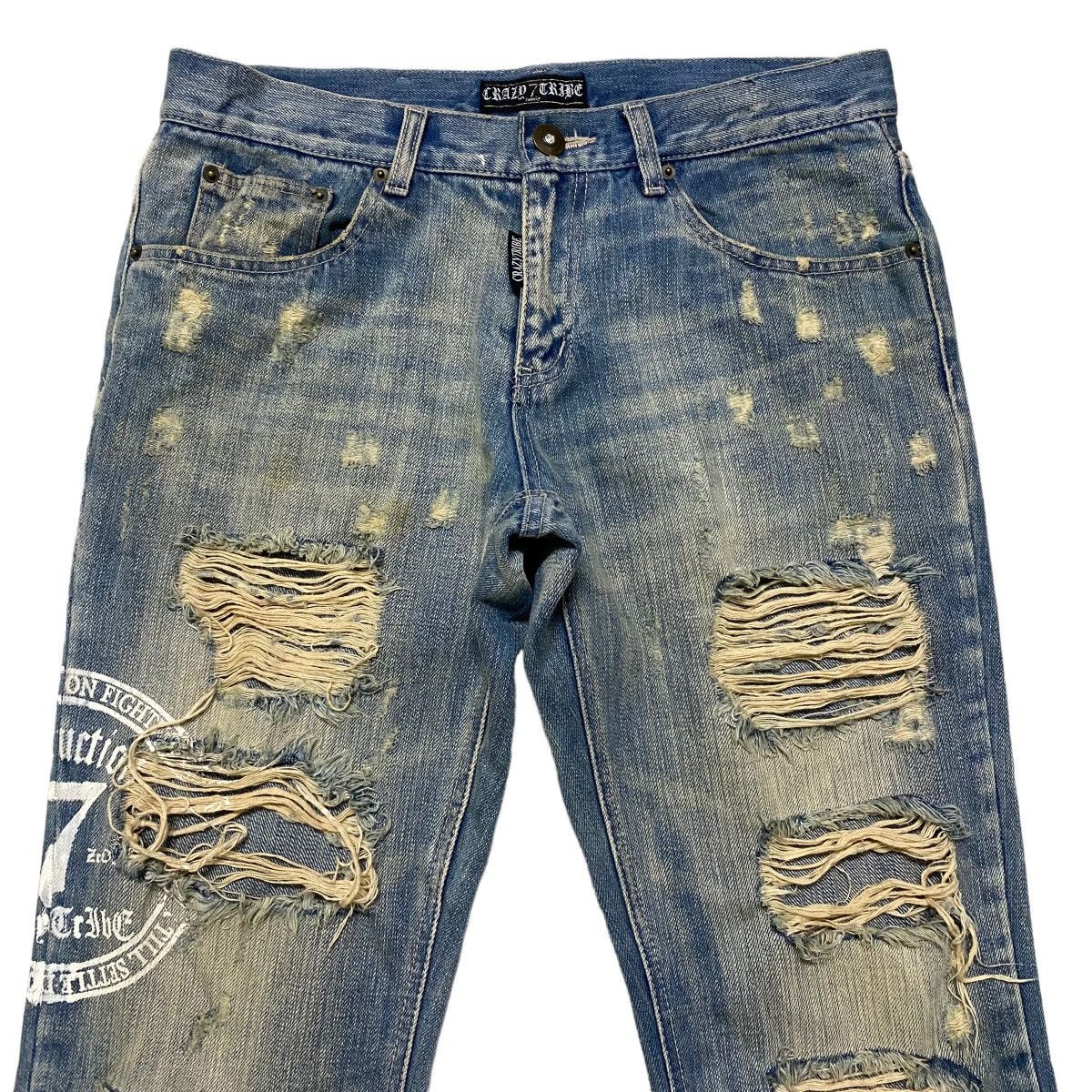 Japanese Brand CRAZY TRIBE Denim Thrashed Jeans Size US 31 - 1 Thumbnail