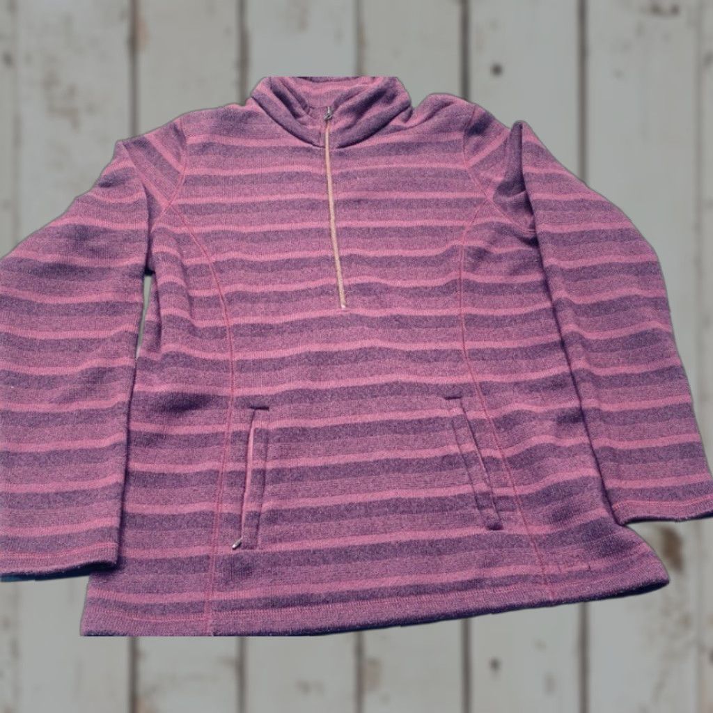 Vintage REI Half Zip Sweater Women's Medium Purple Striped Pullover Front Pockets 8432 Size M / US 6-8 / IT 42-44 - 1 Thumbnail