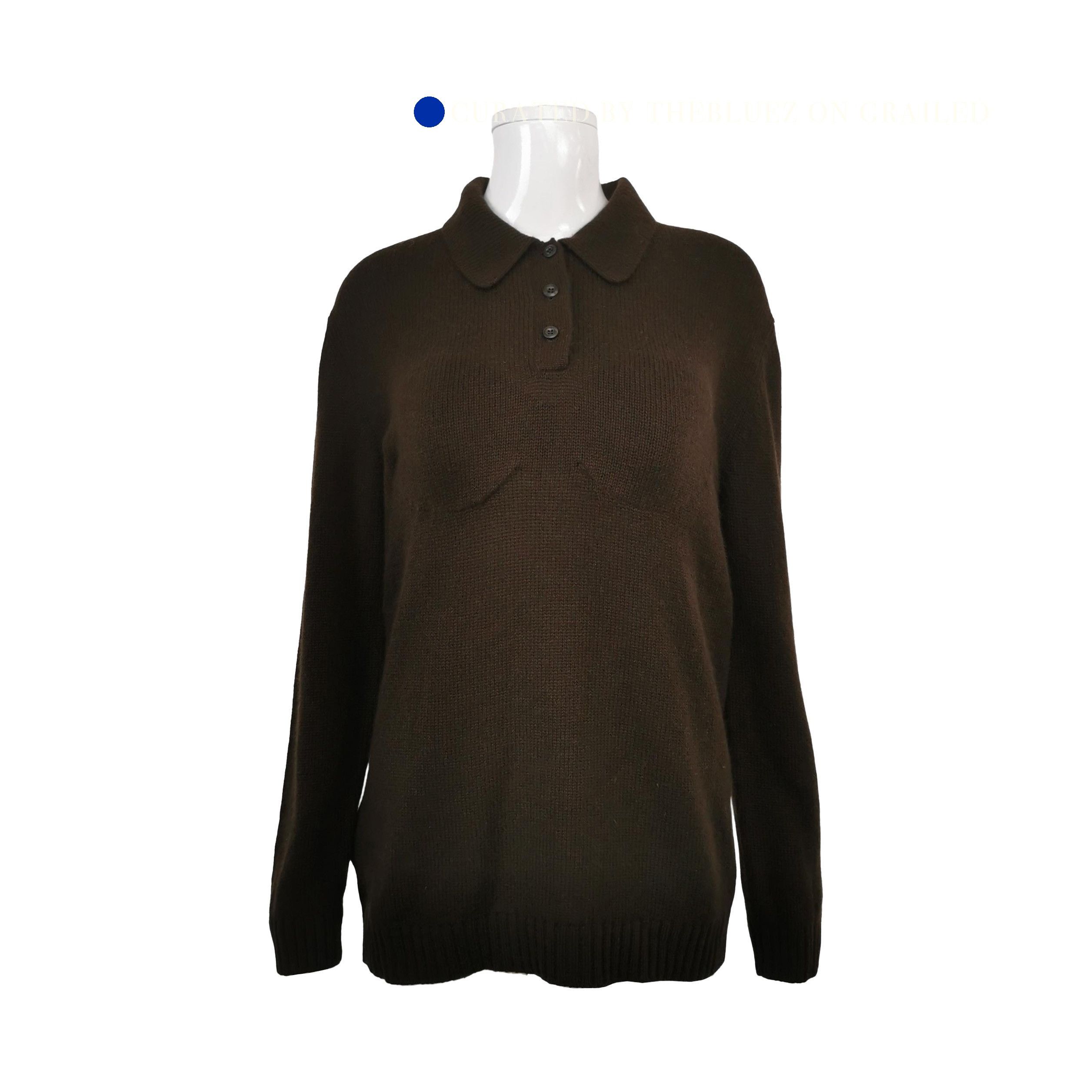 Prada Cashmere Logo Polo Sweater in Brown Size US M / EU 48-50 / 2 - 1 Thumbnail