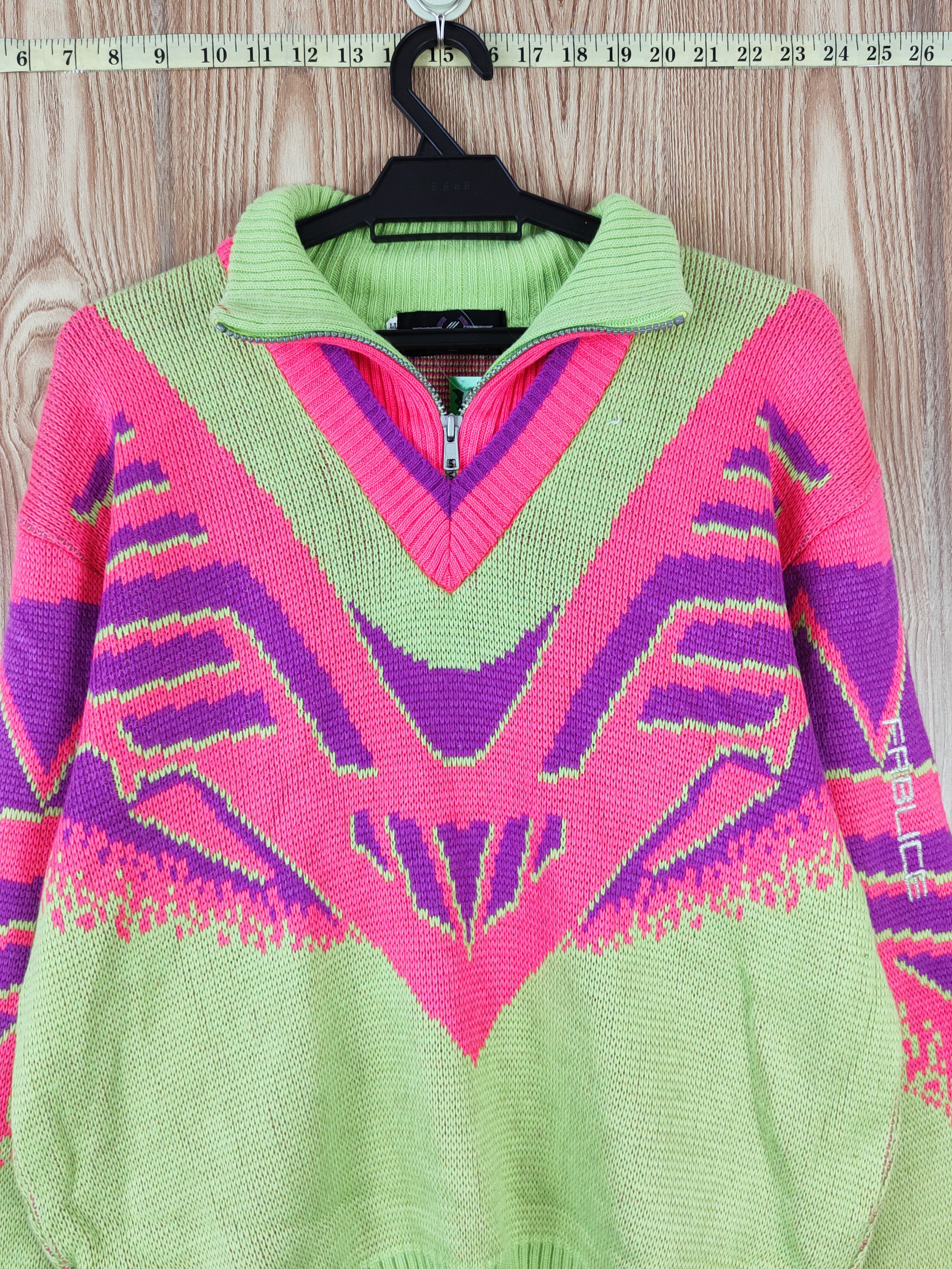Vintage Fablice Green Pink art vintage Knitwear Sweatshirts #W818 Size US L / EU 52-54 / 3 - 2 Thumbnail