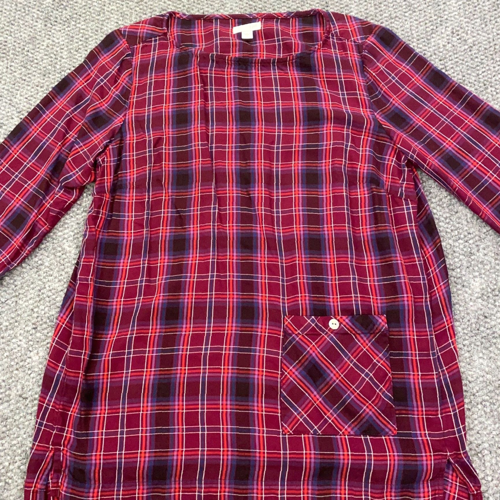 J. Jill J Jill Shirt Women Blouse Tunic 3/4 Sleeve Red Plaid Pocket Rayon S Womens Size S / US 4 / IT 40 - 2 Thumbnail