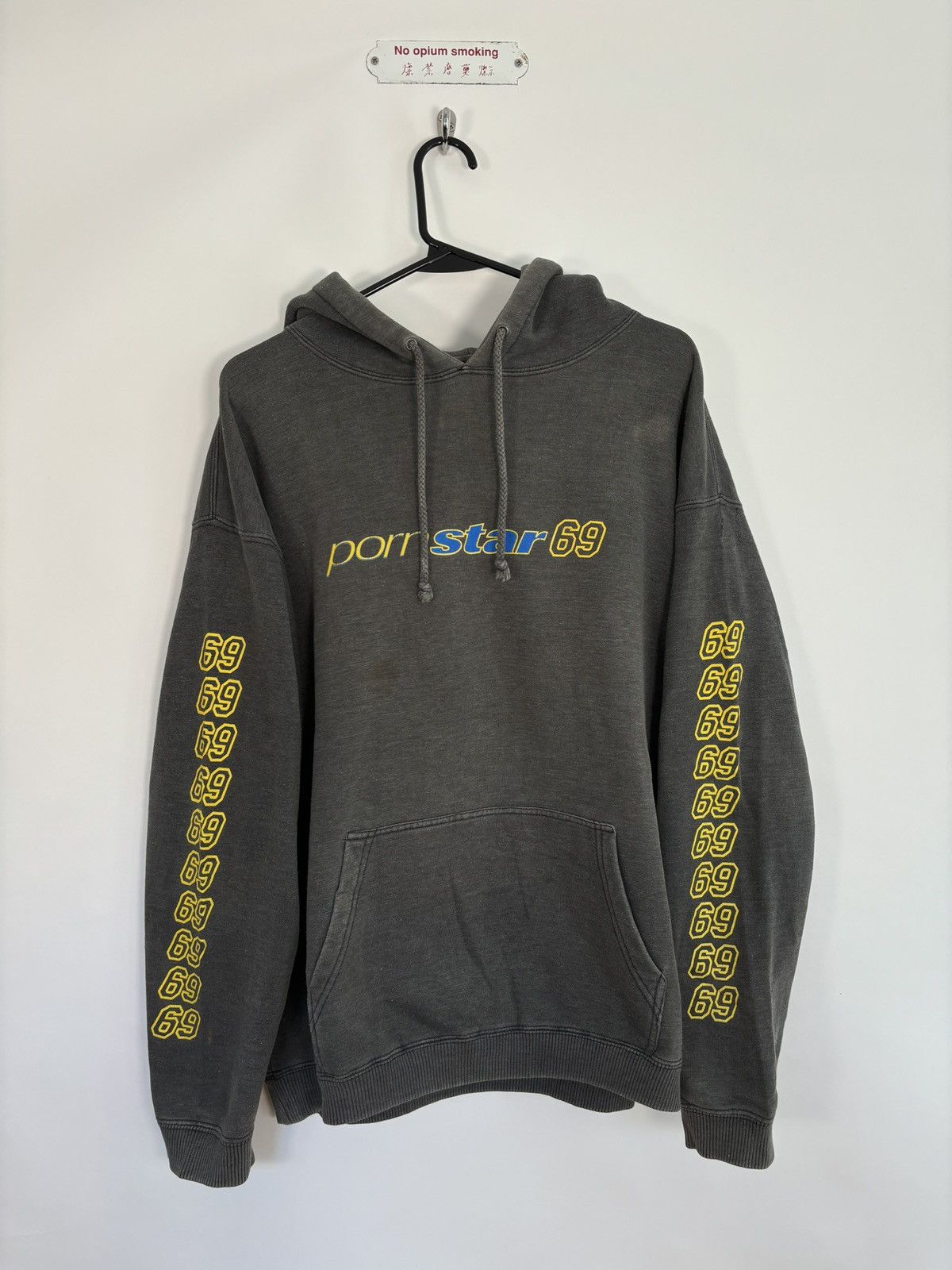 image of Vintage Sick And Twisted Porn Star "69" Motif Hoodie in Grey, Men's (Size XL)