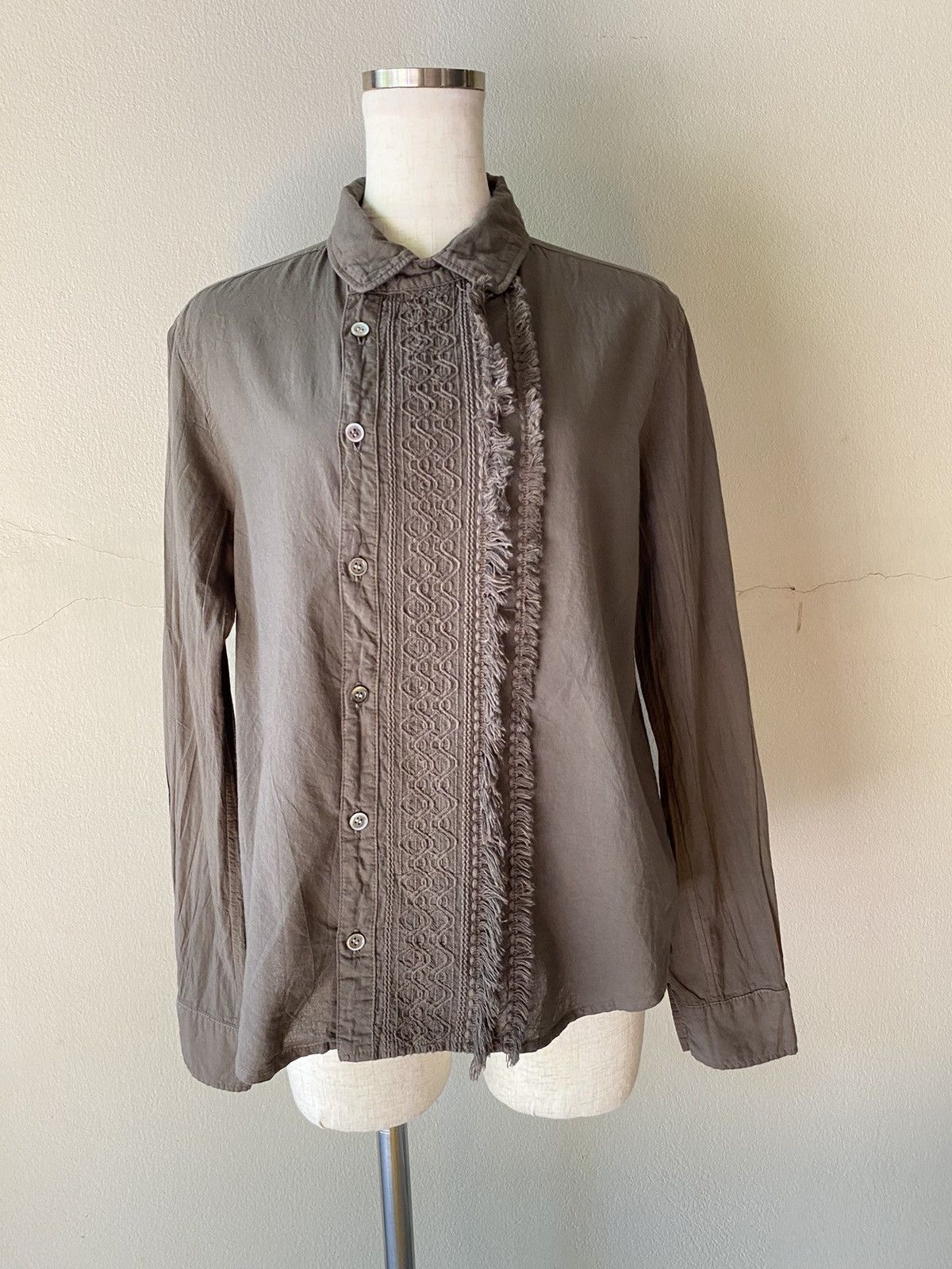 Issey Miyake Plantation Olive Grey Embroidered Fringe Shirt Size M / US 6-8 / IT 42-44 - 3 Thumbnail