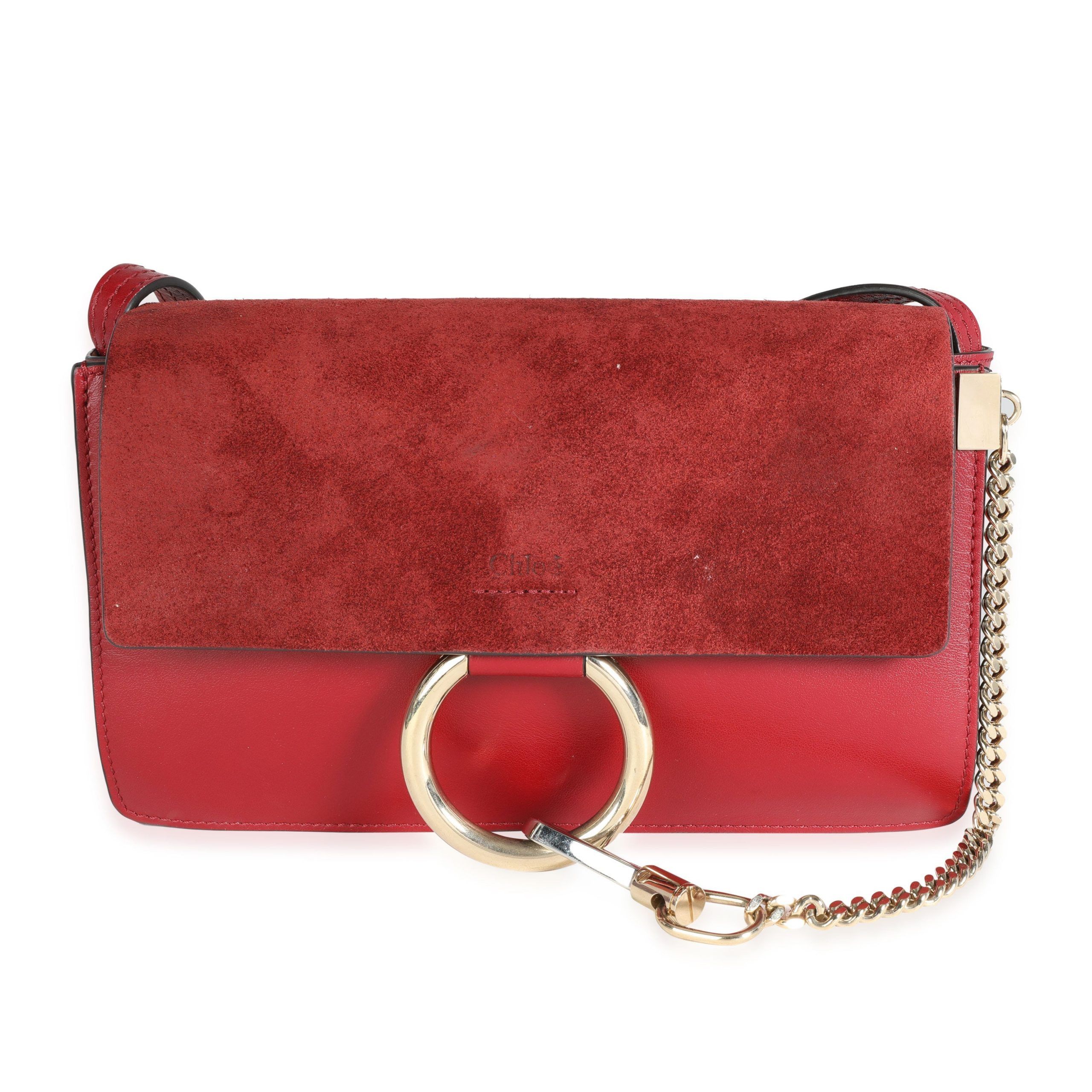 image of Chloe Red Leather And Suede Small Faye Bag, Women's