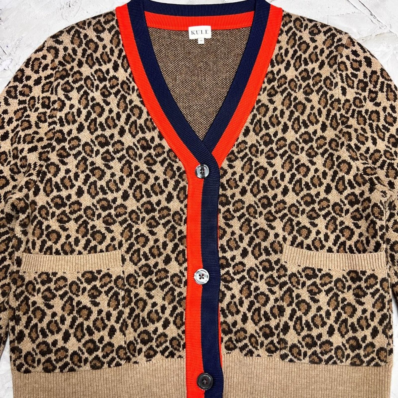 KULE KULE Milo Leopard Cardigan Sweater XS Cashmere Designer Size XS / US 0-2 / IT 36-38 - 6 Thumbnail