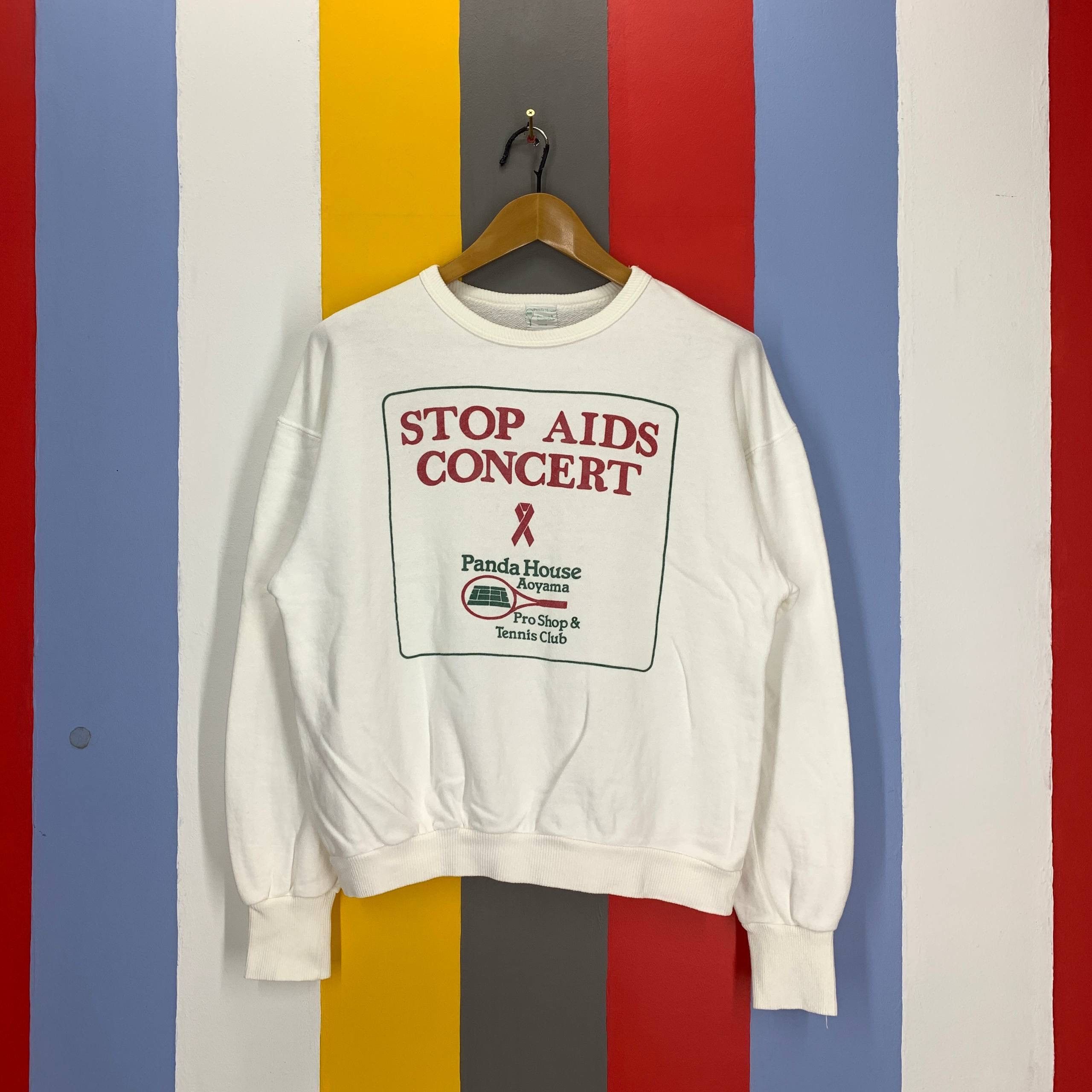 Vintage 90s STOP AIDS CONCERT by PANDA HOUSE Sweatshirt #2605/Y Size US M / EU 48-50 / 2 - 1 Thumbnail